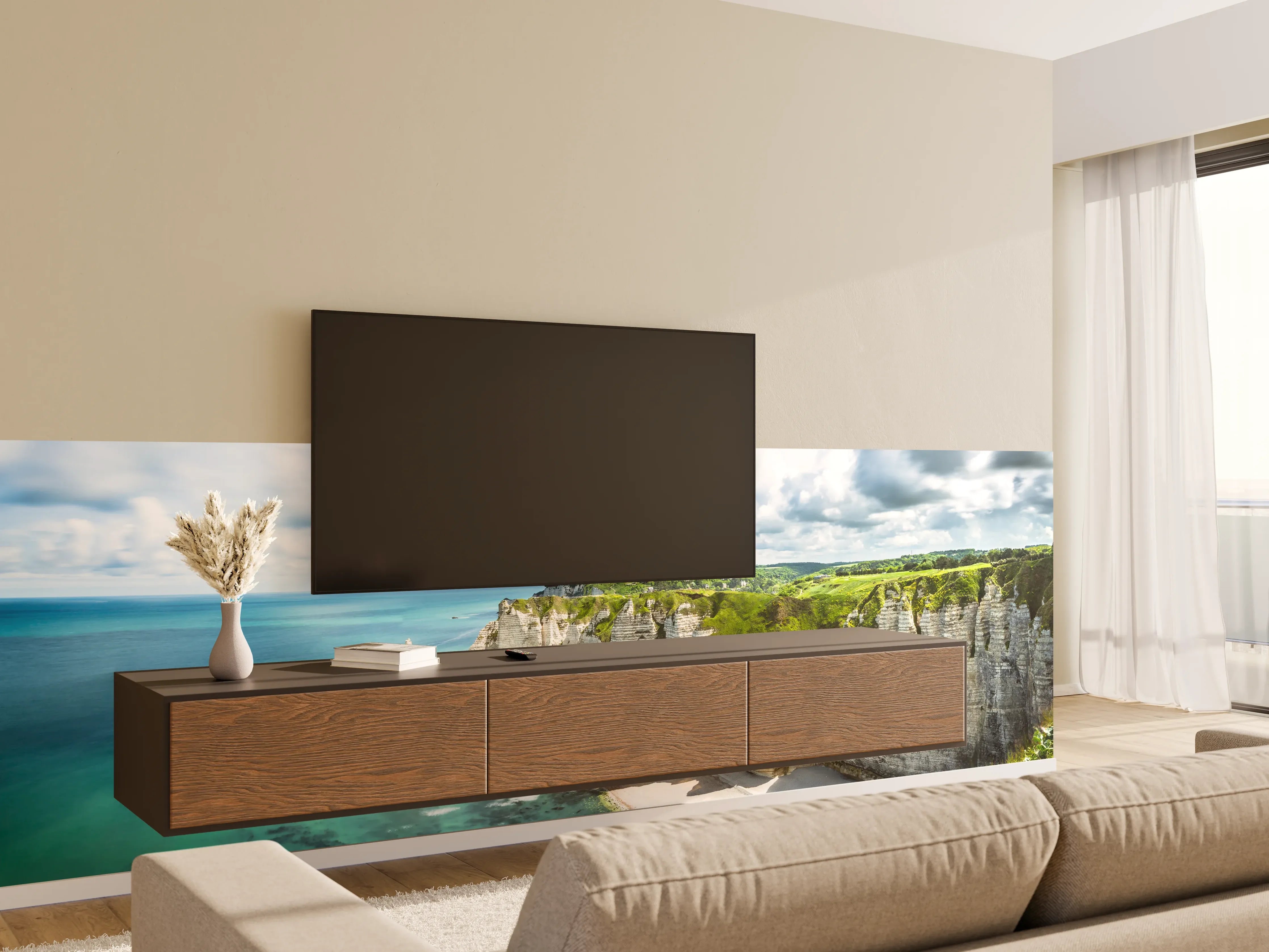 Wandverkleidung Wohnzimmer - Azurblaues Meer und beeindruckende Klippen