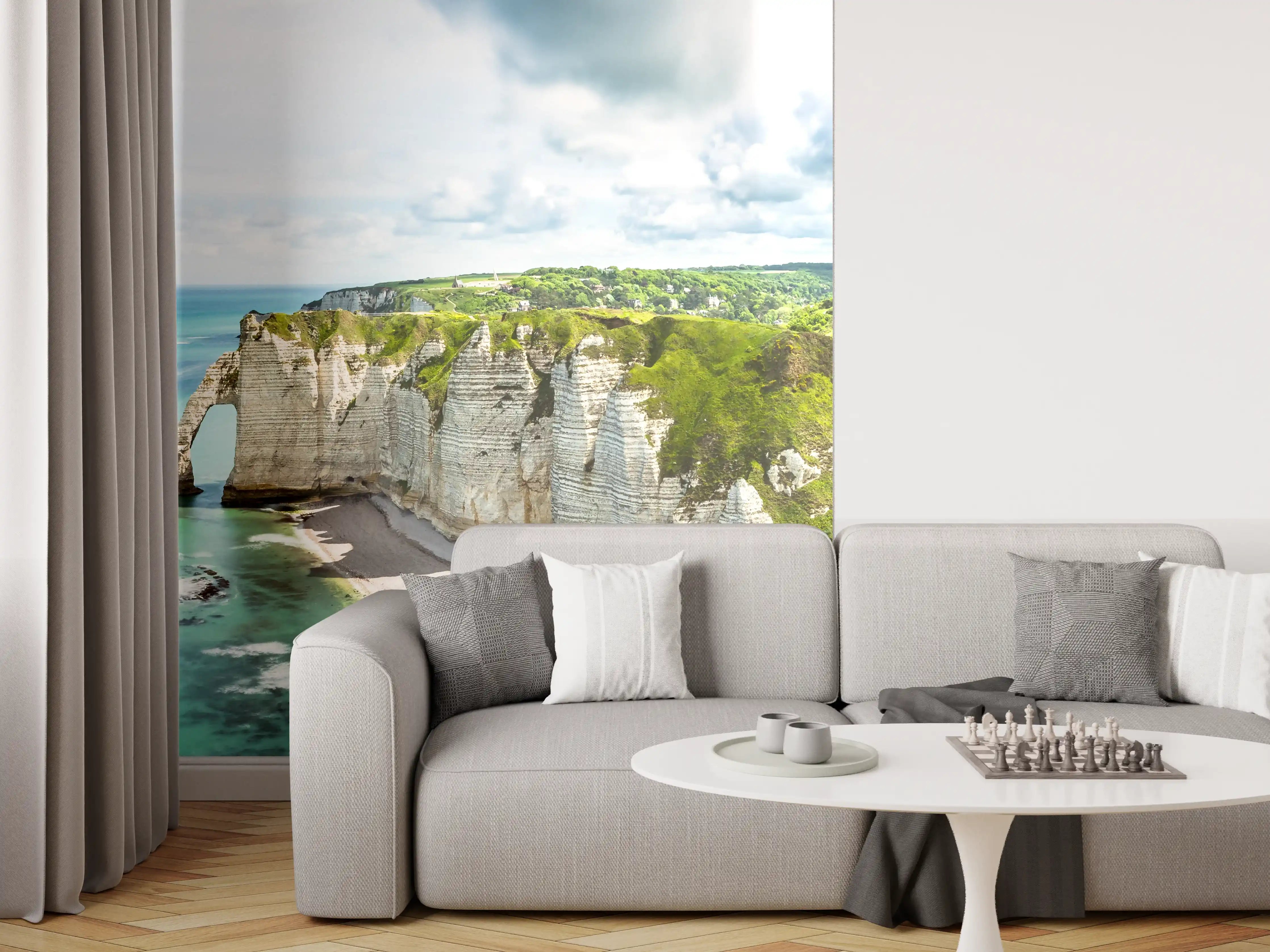 Wandverkleidung Wohnzimmer - Azurblaues Meer und beeindruckende Klippen
