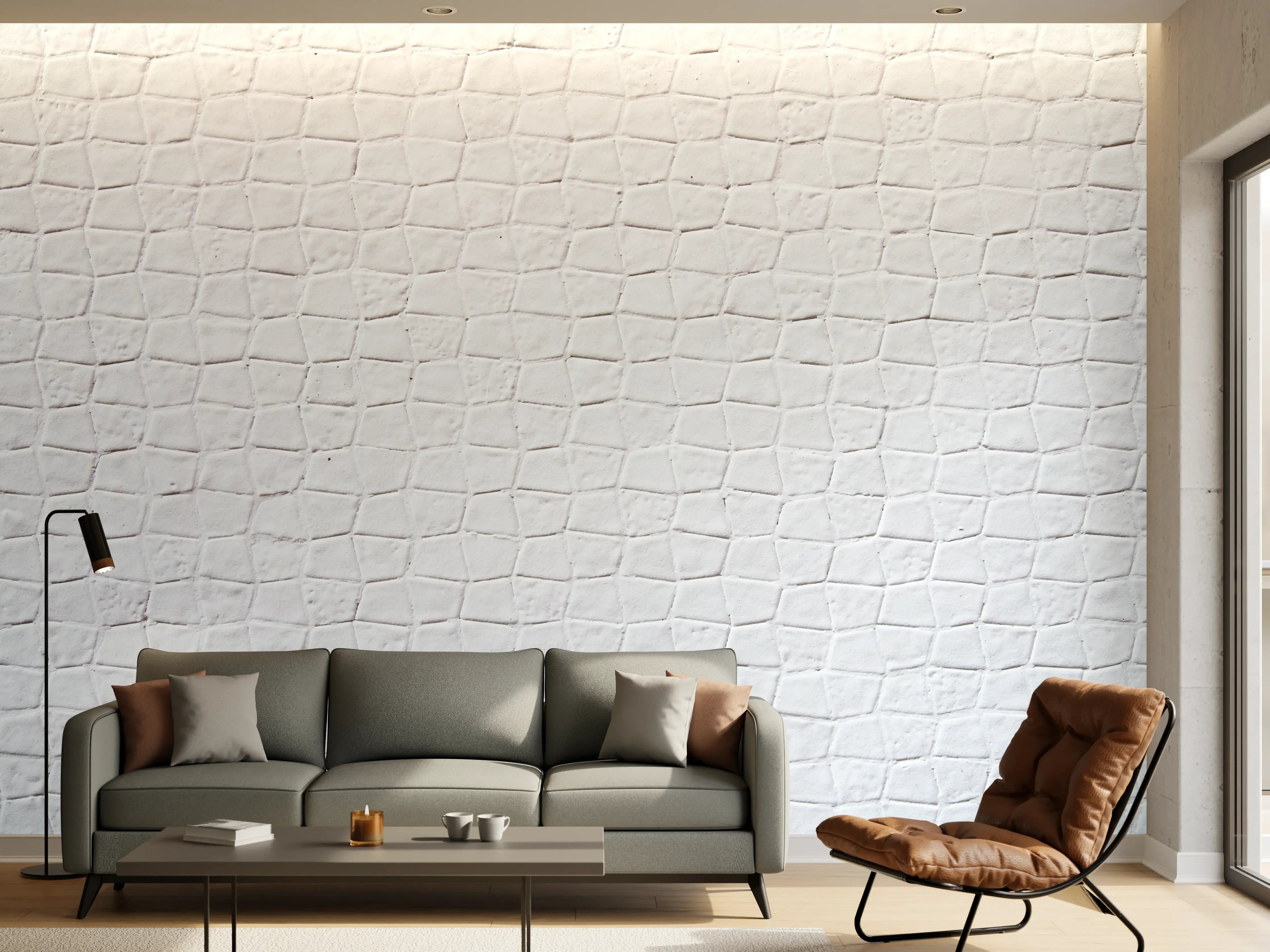 Wandverkleidung Wohnzimmer - Backsteinmauertextur mit rissigen Fliesen