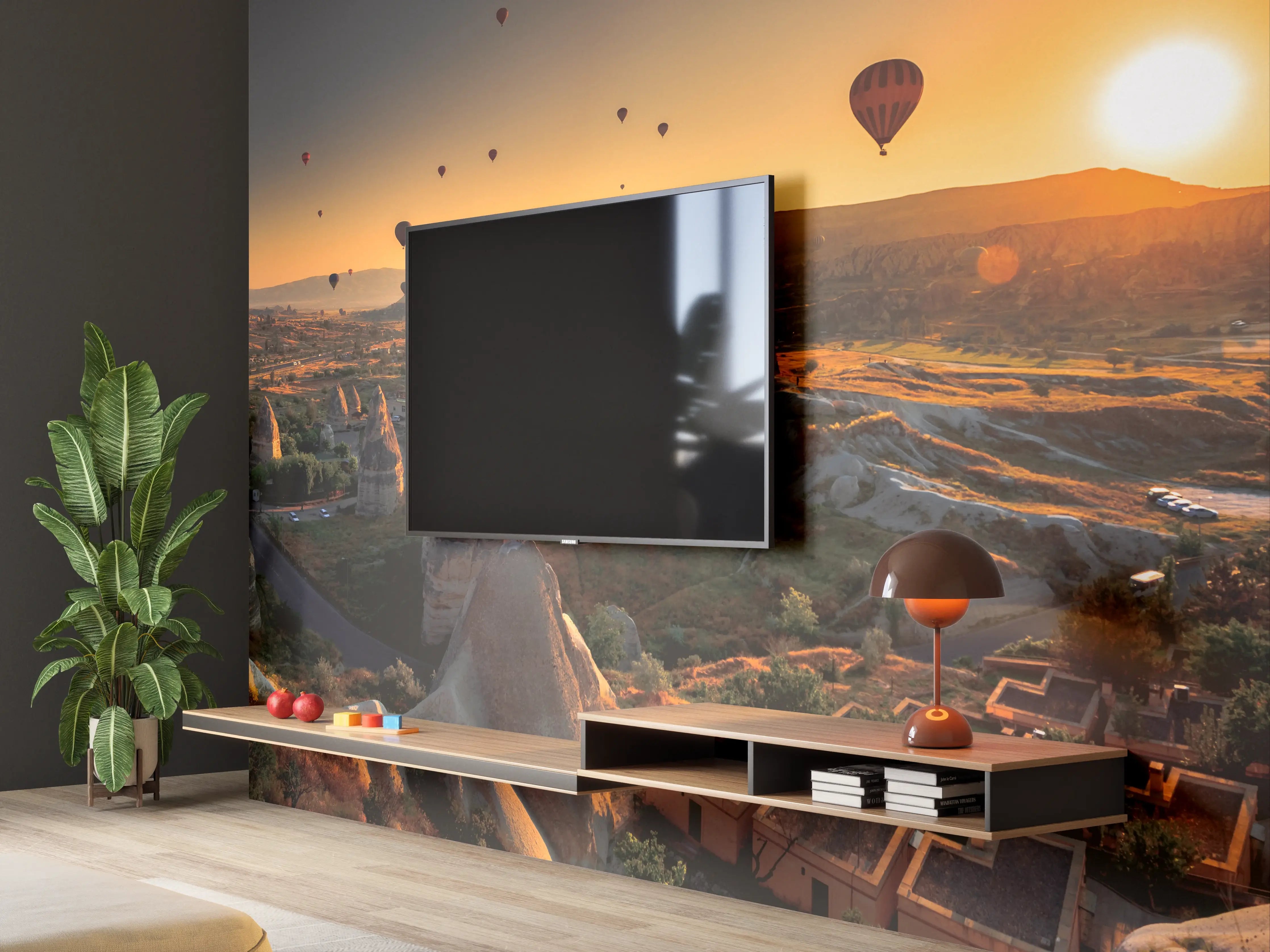 Wandverkleidung Wohnzimmer - Ballonfahrt bei Sonnenaufgang über Kappadokien