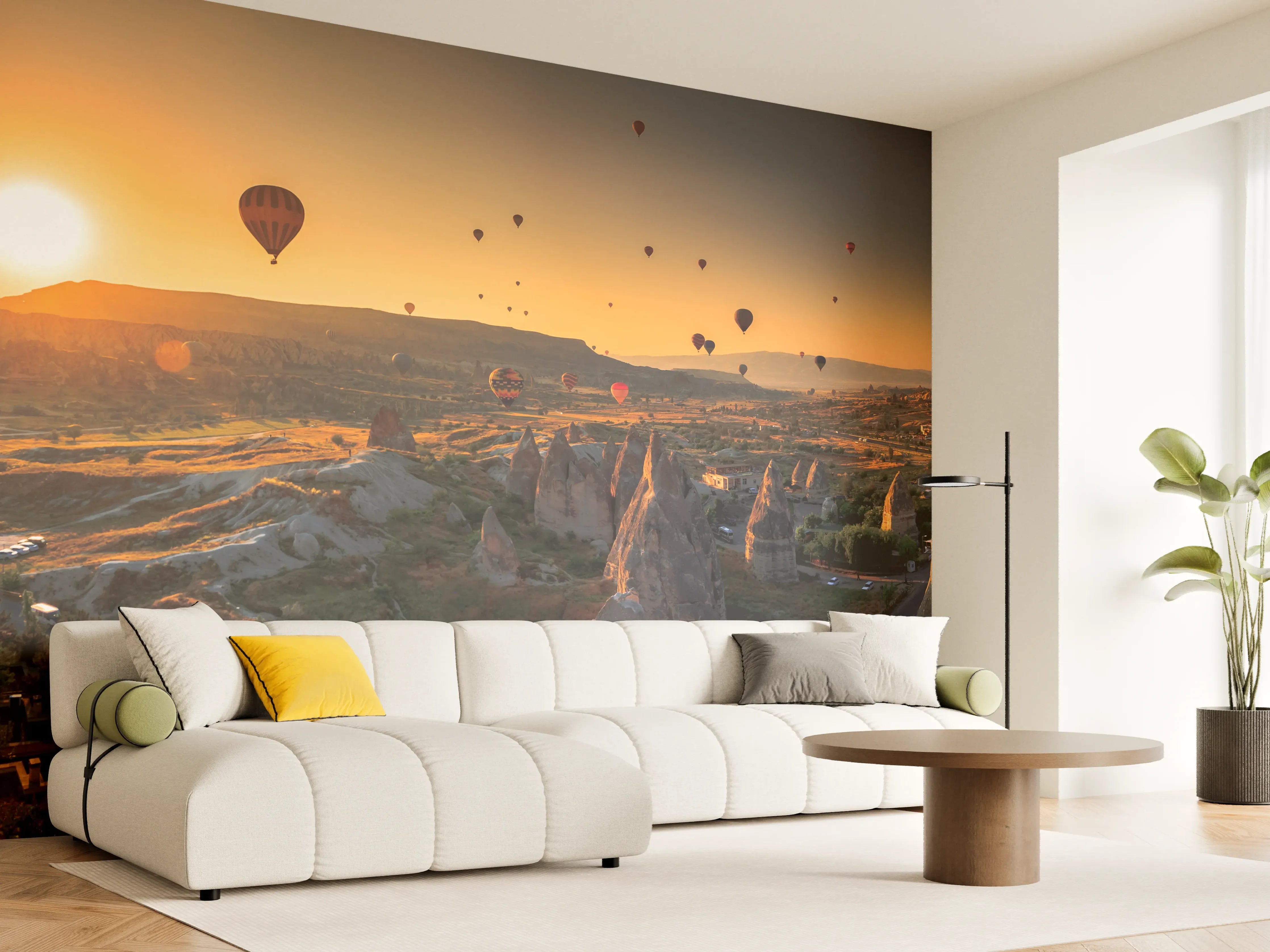Wandverkleidung Wohnzimmer - Ballonfahrt bei Sonnenuntergang in Kappadokien