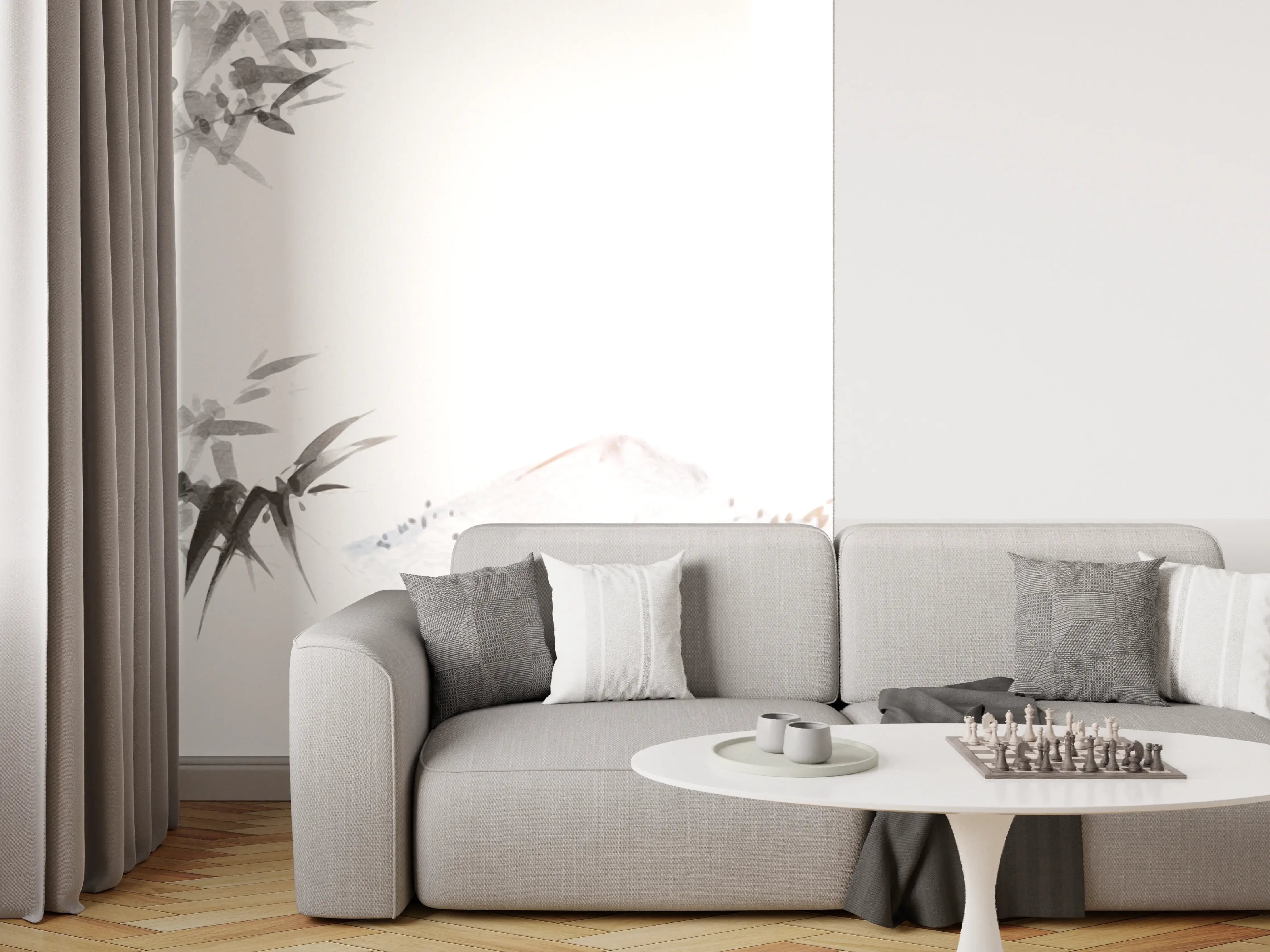Wandverkleidung Wohnzimmer - Bambus Malerei Berglandschaft