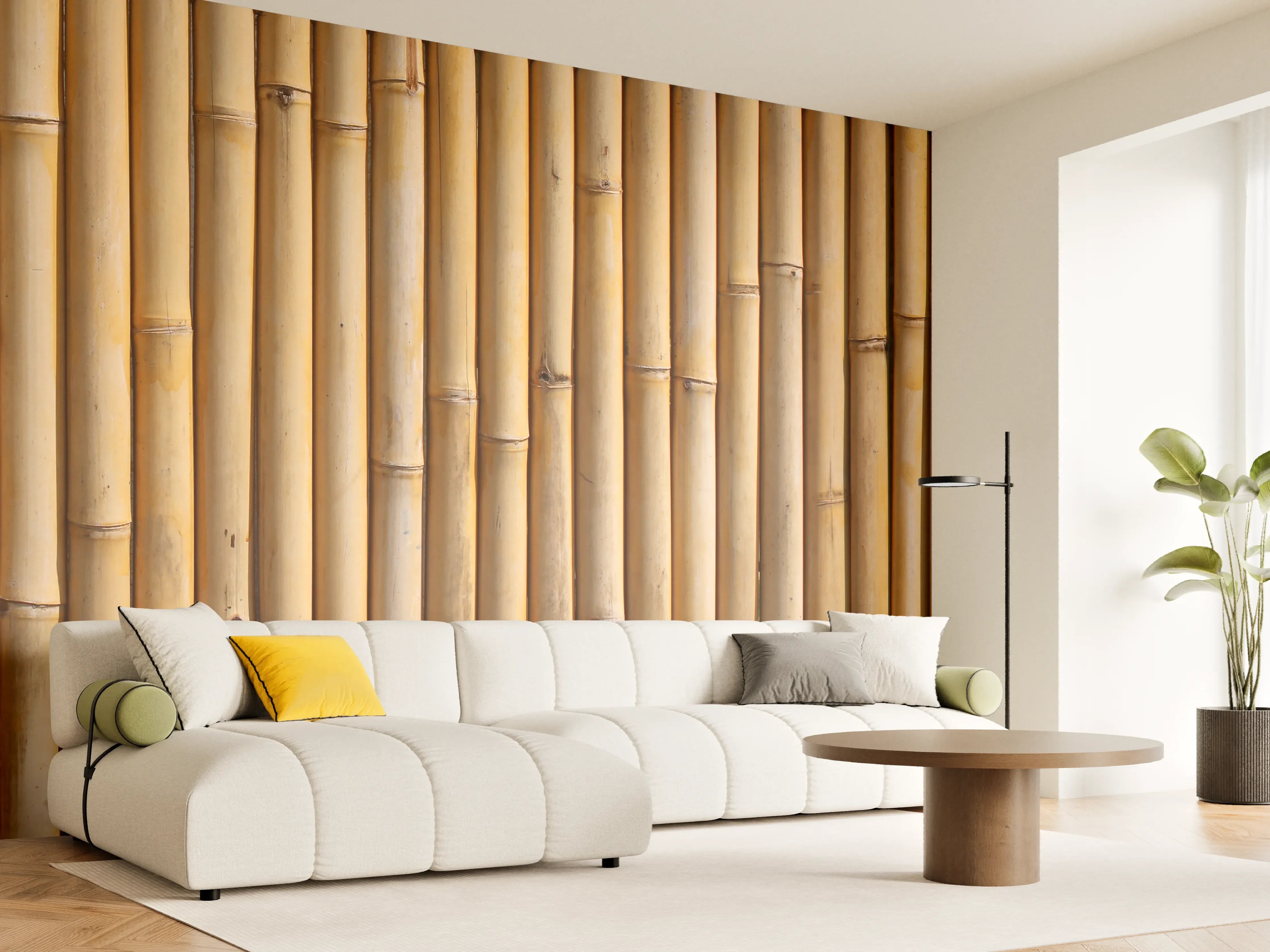 Wandverkleidung Wohnzimmer - Bambuszaun in natürlichem Stil