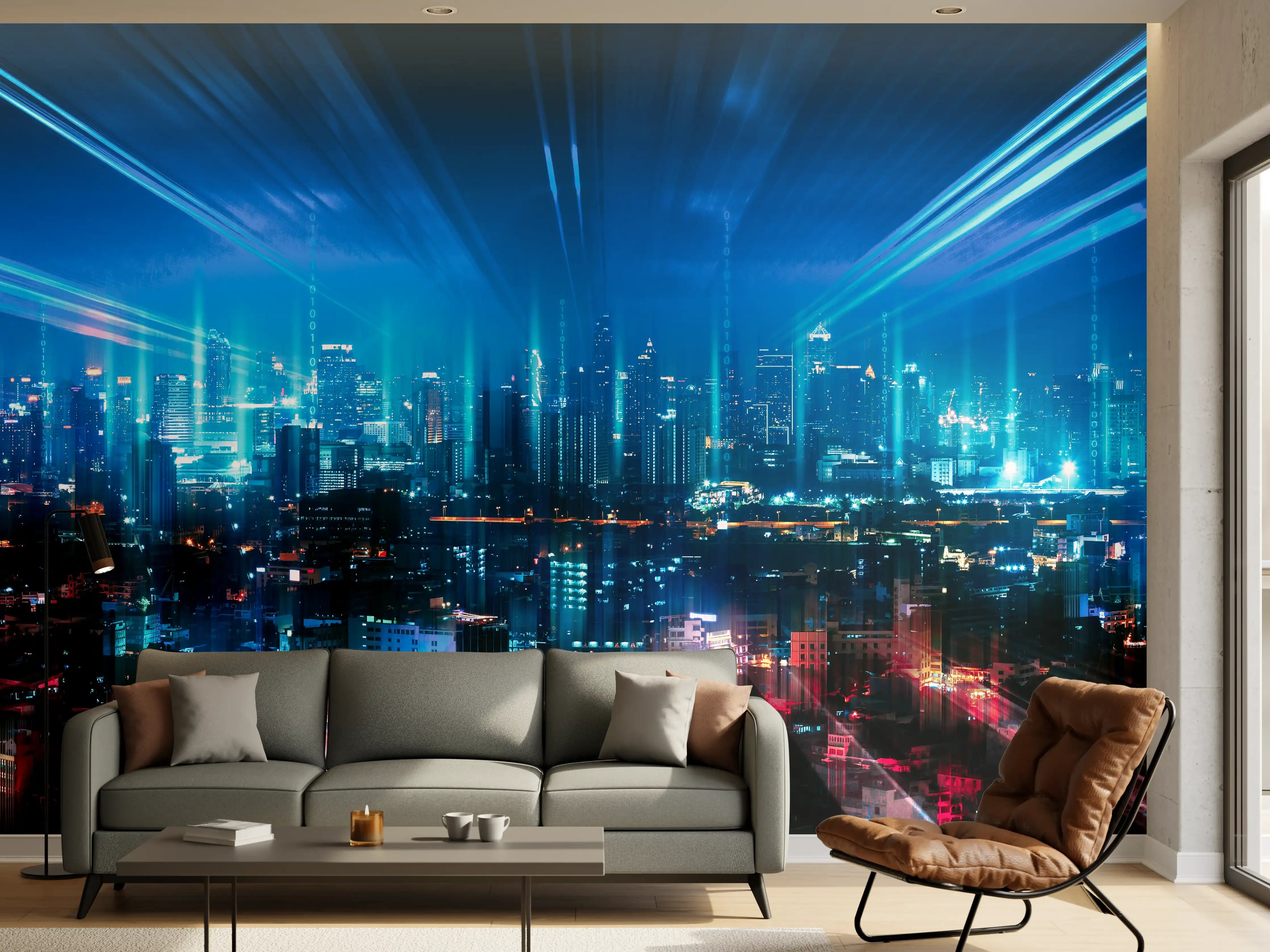 Wandverkleidung Wohnzimmer - Bangkok bei Nacht - Thailand