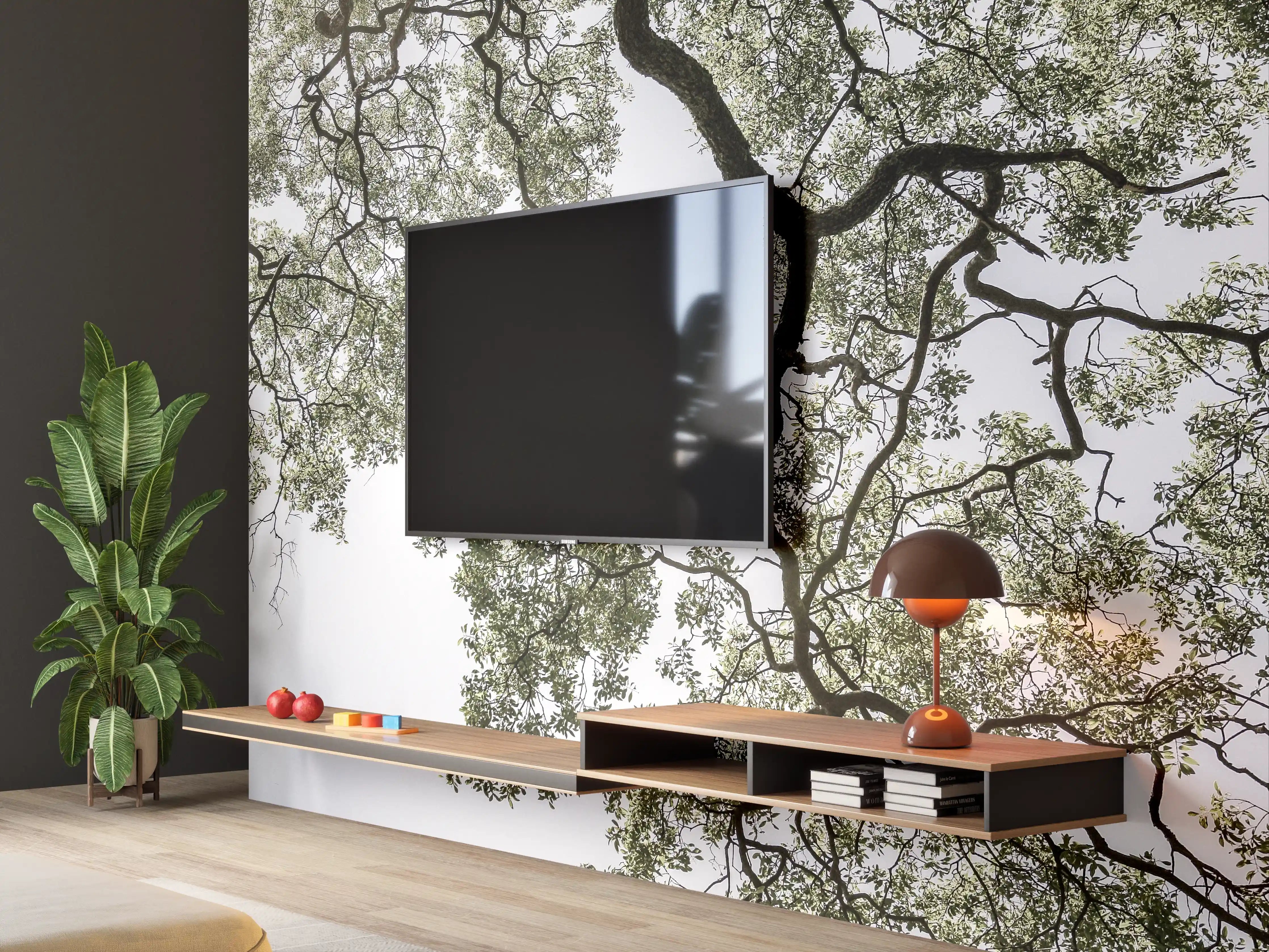 Wandverkleidung Wohnzimmer - Baumkrone im Gegenlicht