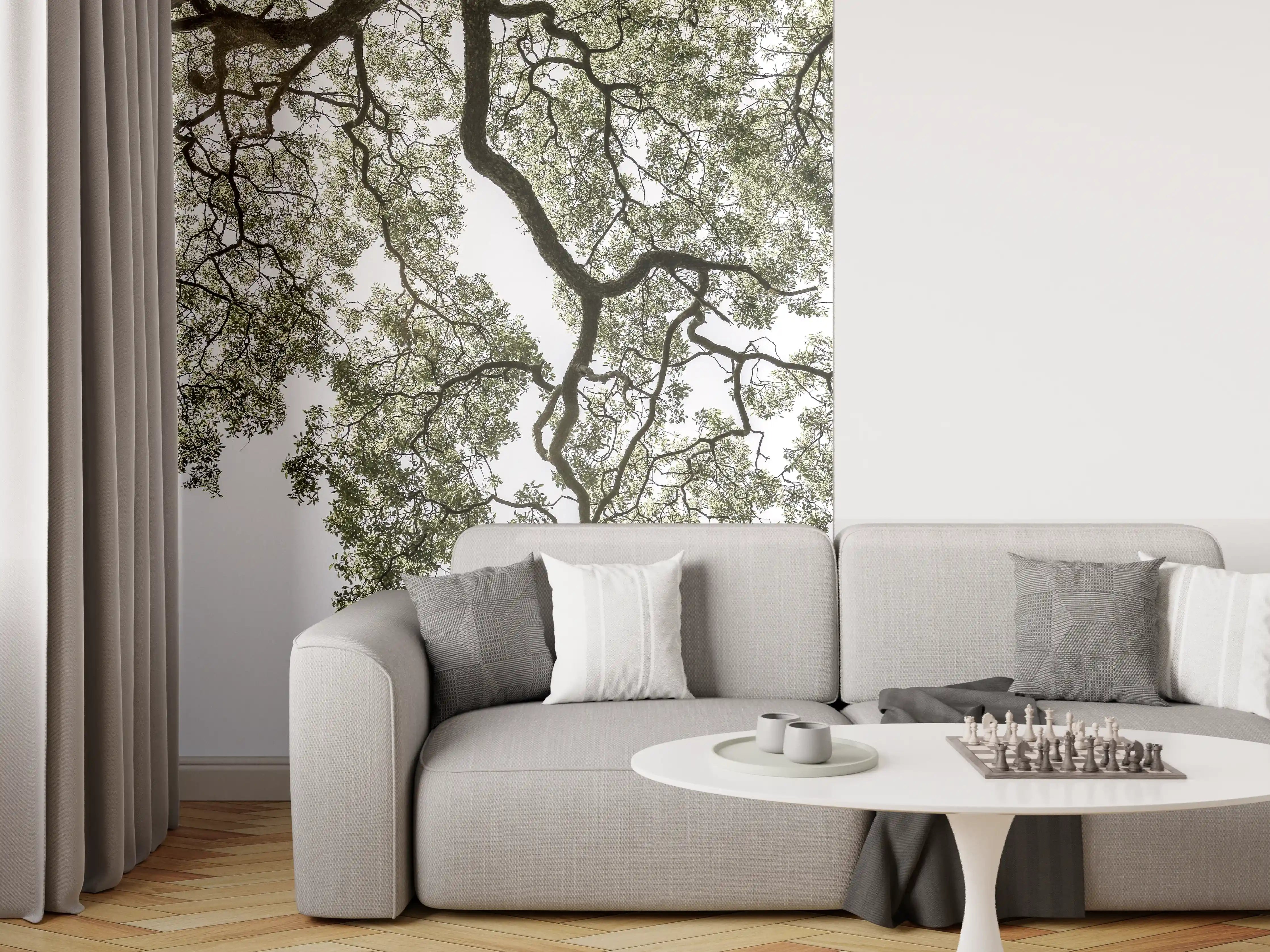 Wandverkleidung Wohnzimmer - Baumkrone im Gegenlicht