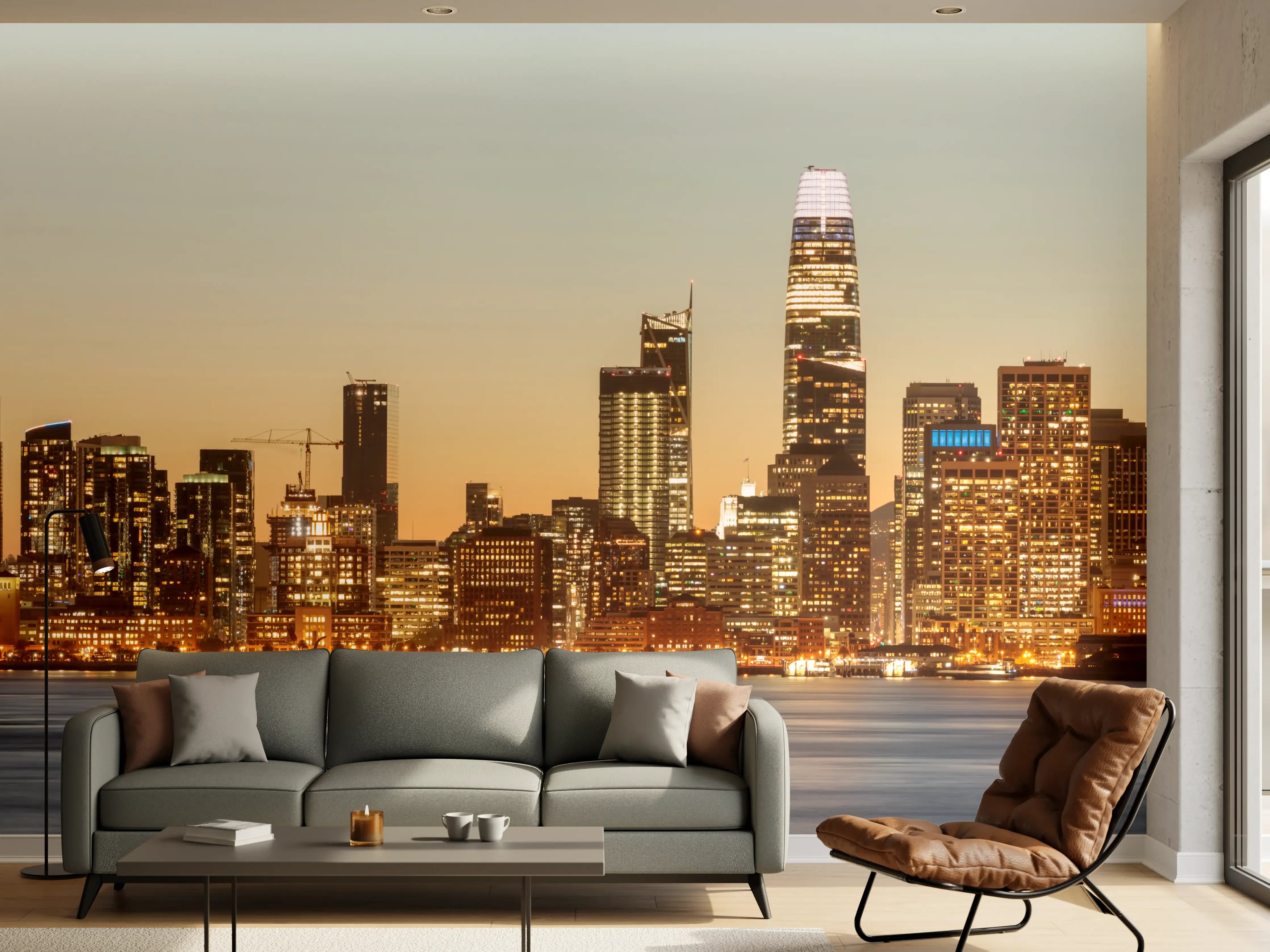 Wandverkleidung Wohnzimmer - Bay Bridge und die Skyline von San Francisco