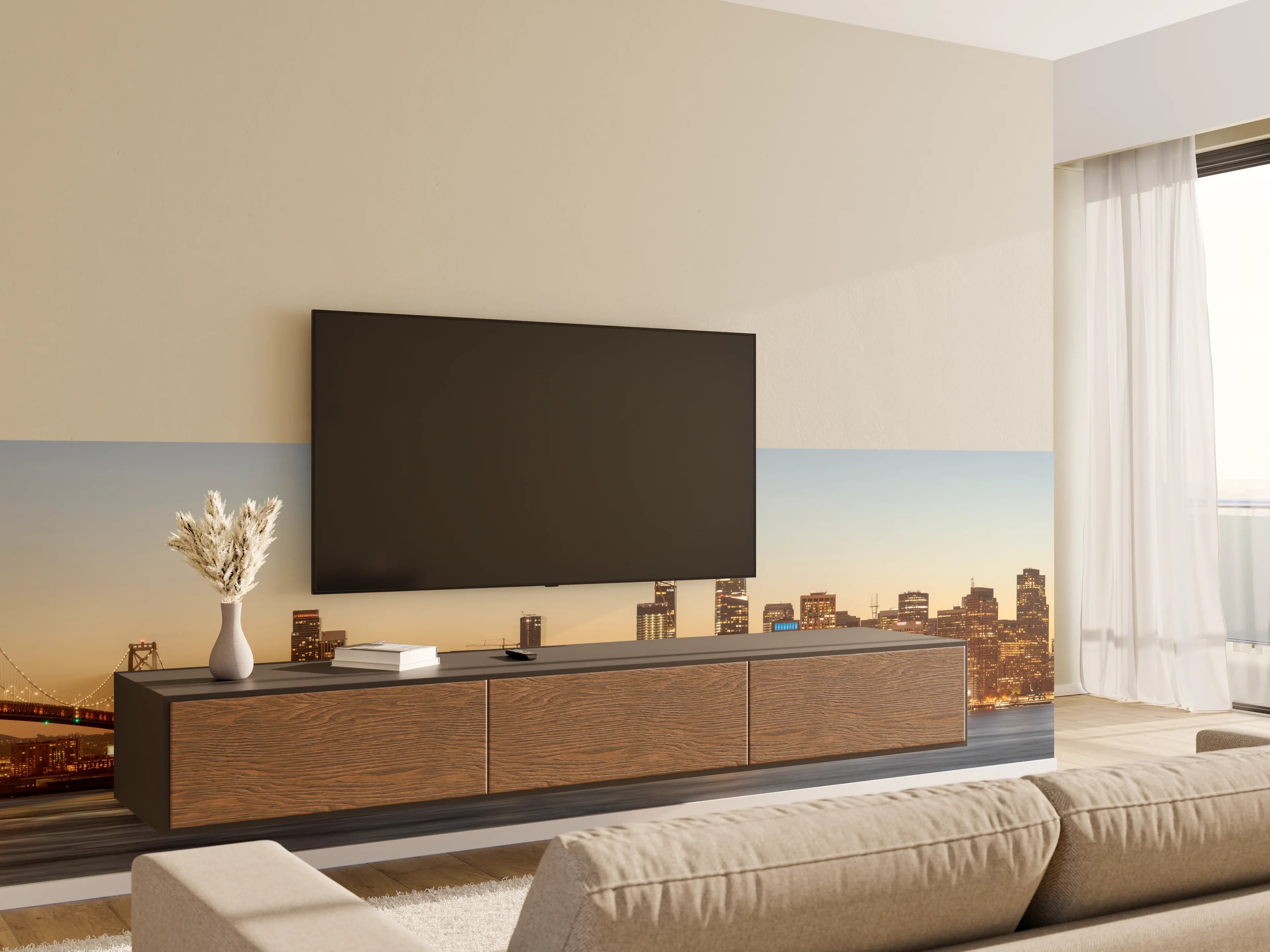 Wandverkleidung Wohnzimmer - Bay Bridge und die Skyline von San Francisco