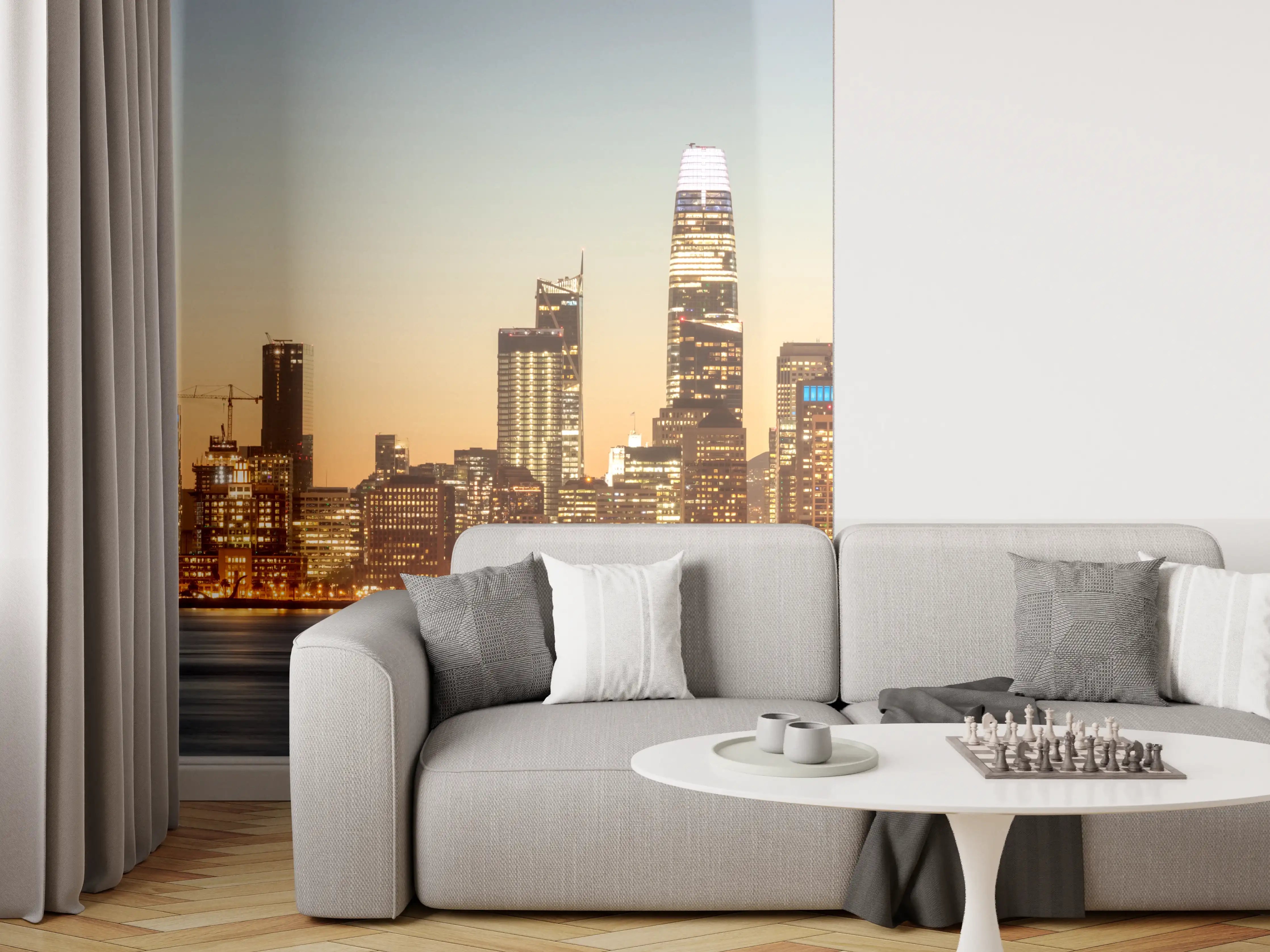 Wandverkleidung Wohnzimmer - Bay Bridge und die Skyline von San Francisco