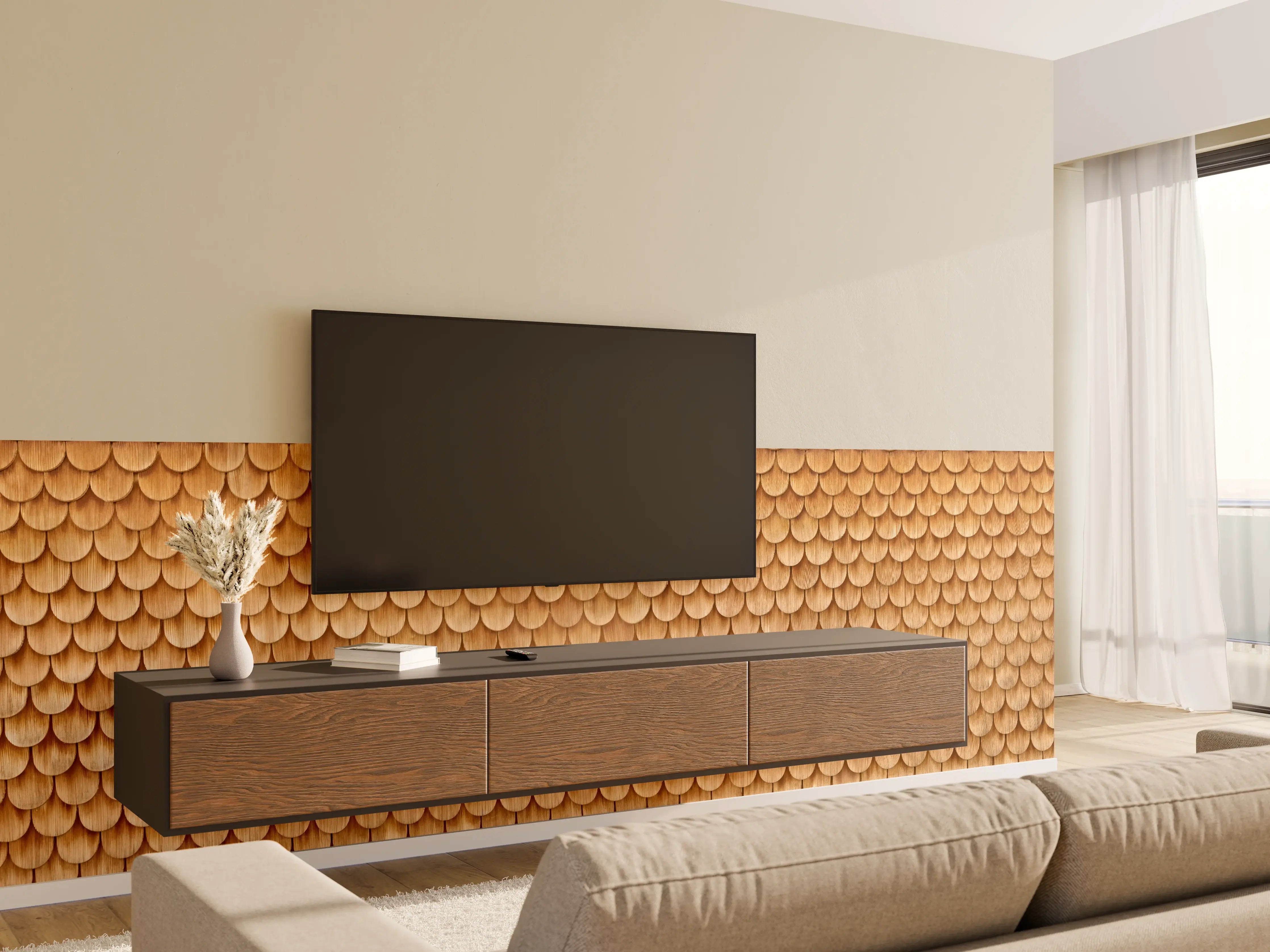 Wandverkleidung Wohnzimmer - Bayrische Holzschindeln