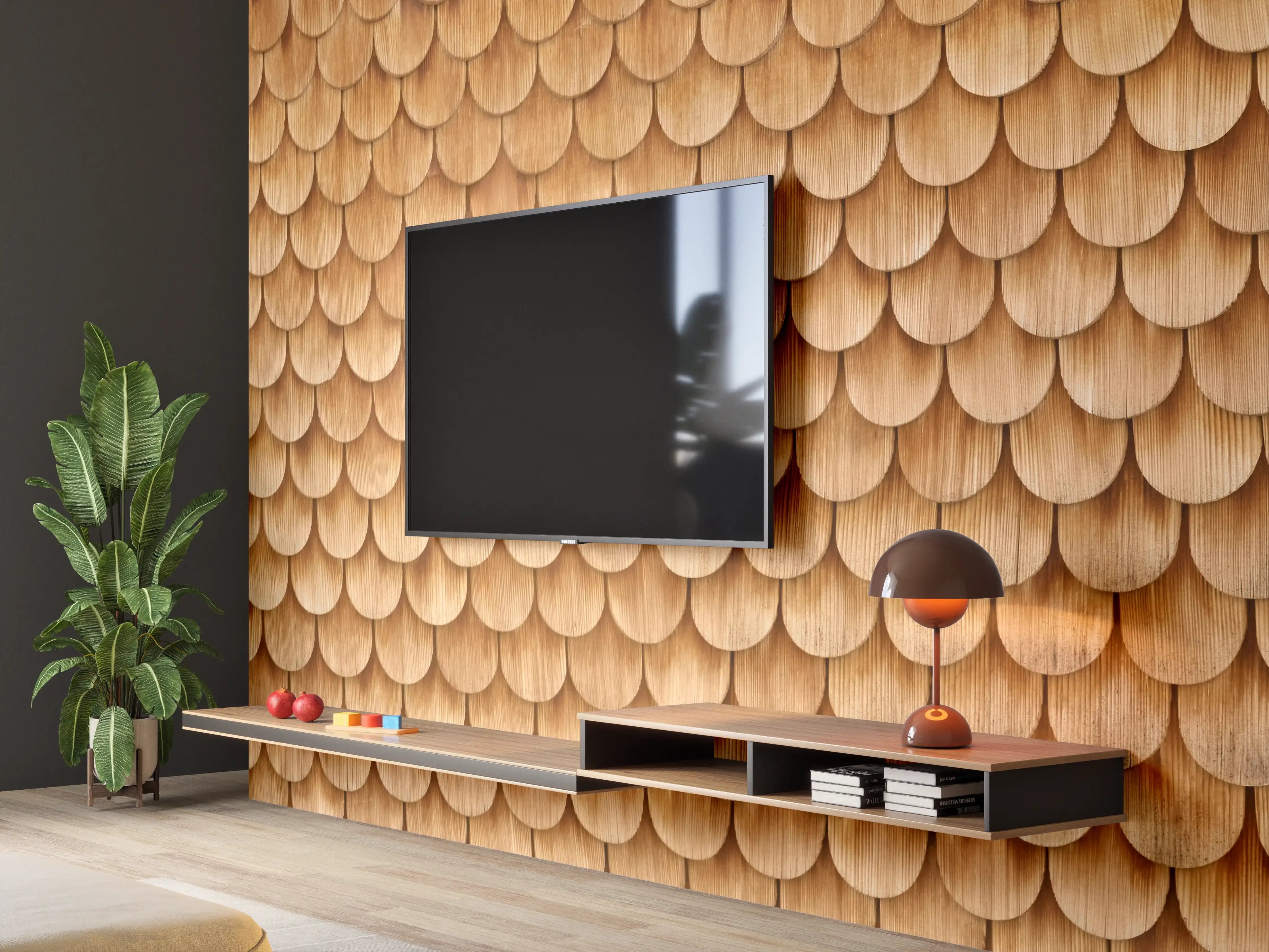 Wandverkleidung Wohnzimmer - Bayrische Holzschindeln