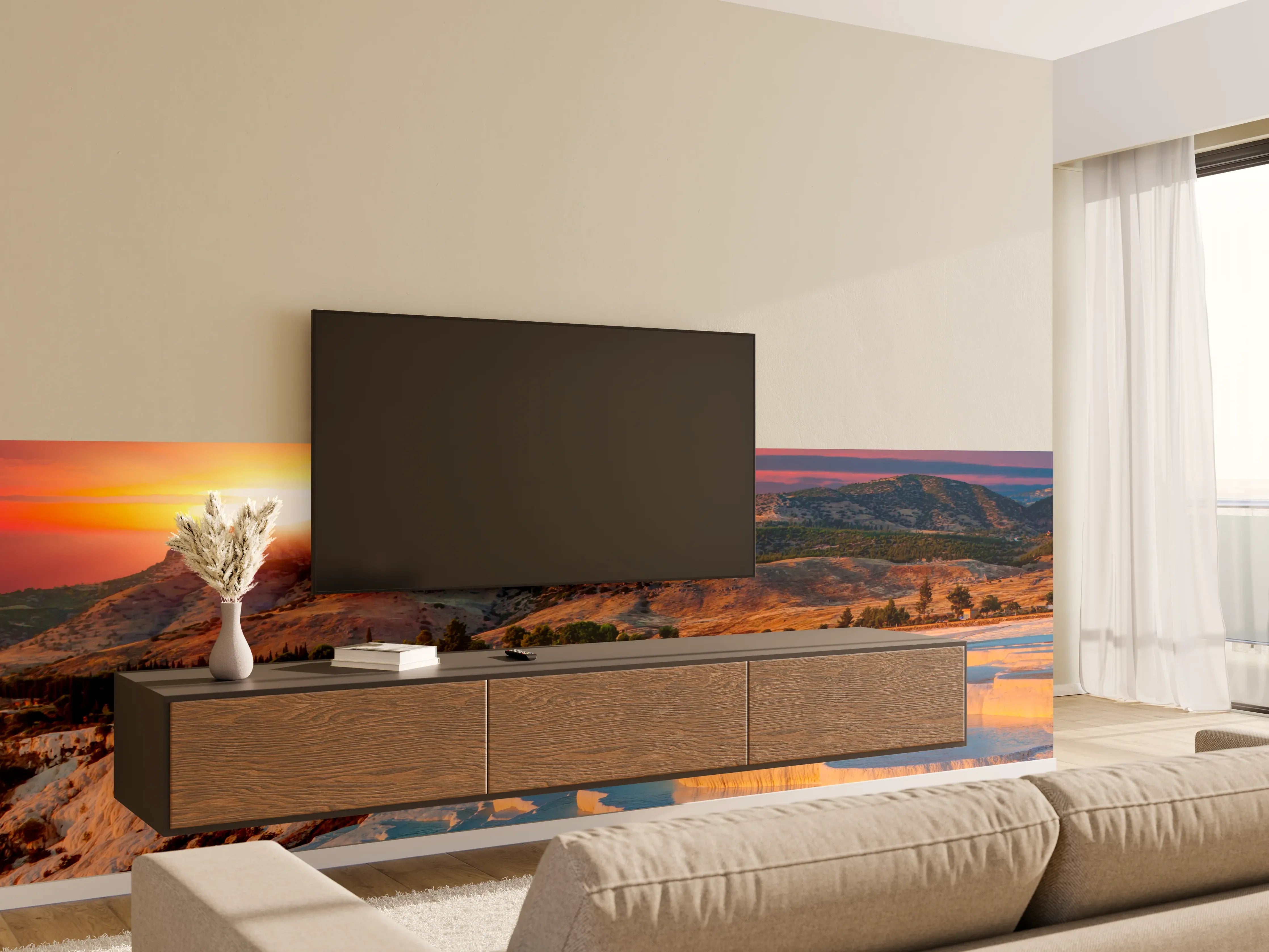 Wandverkleidung Wohnzimmer - Bedeutende Naturkulisse bei Sonnenuntergang
