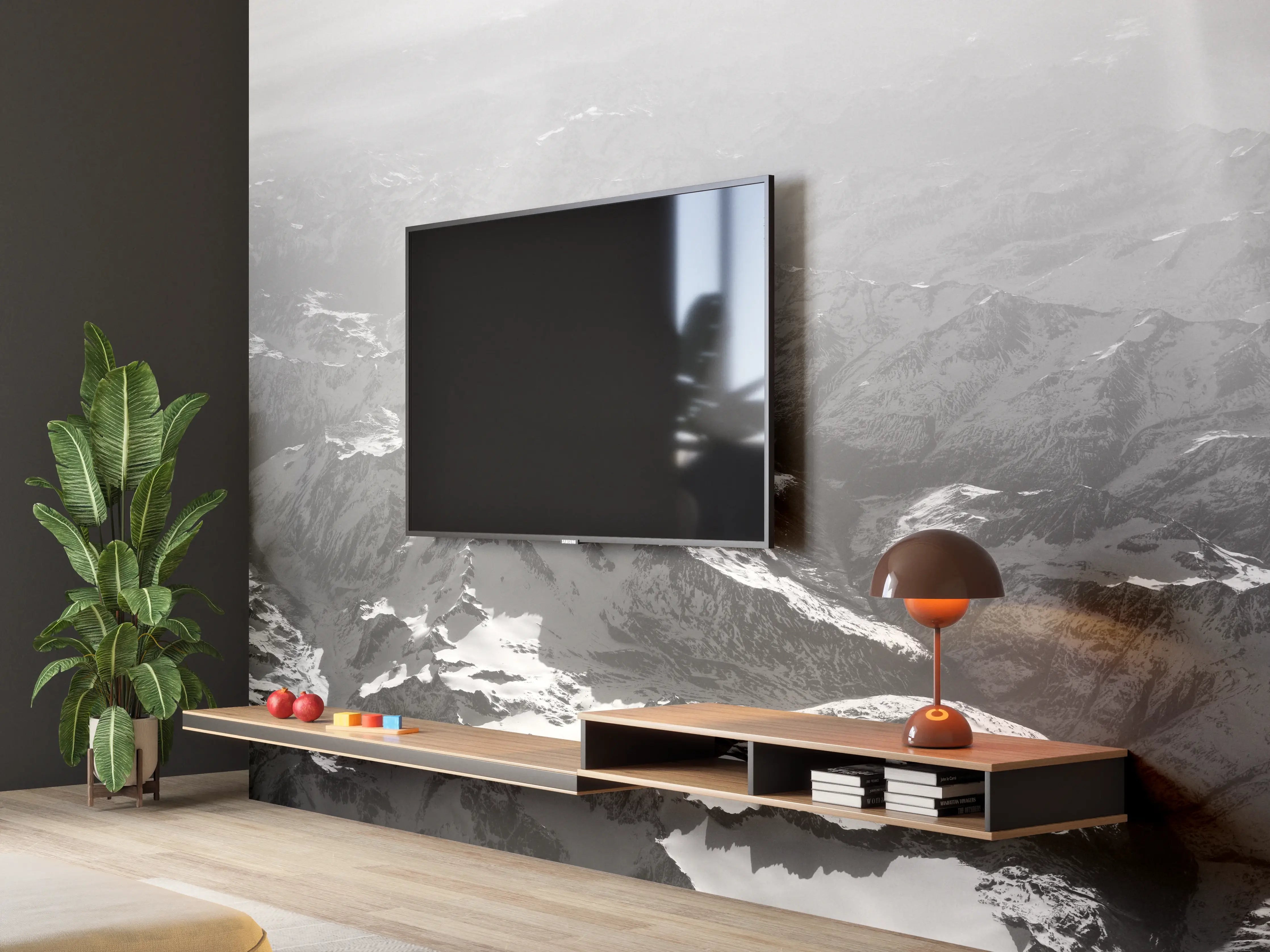 Wandverkleidung Wohnzimmer - Beeindruckende Alpenlandschaft im Schwarzweiß