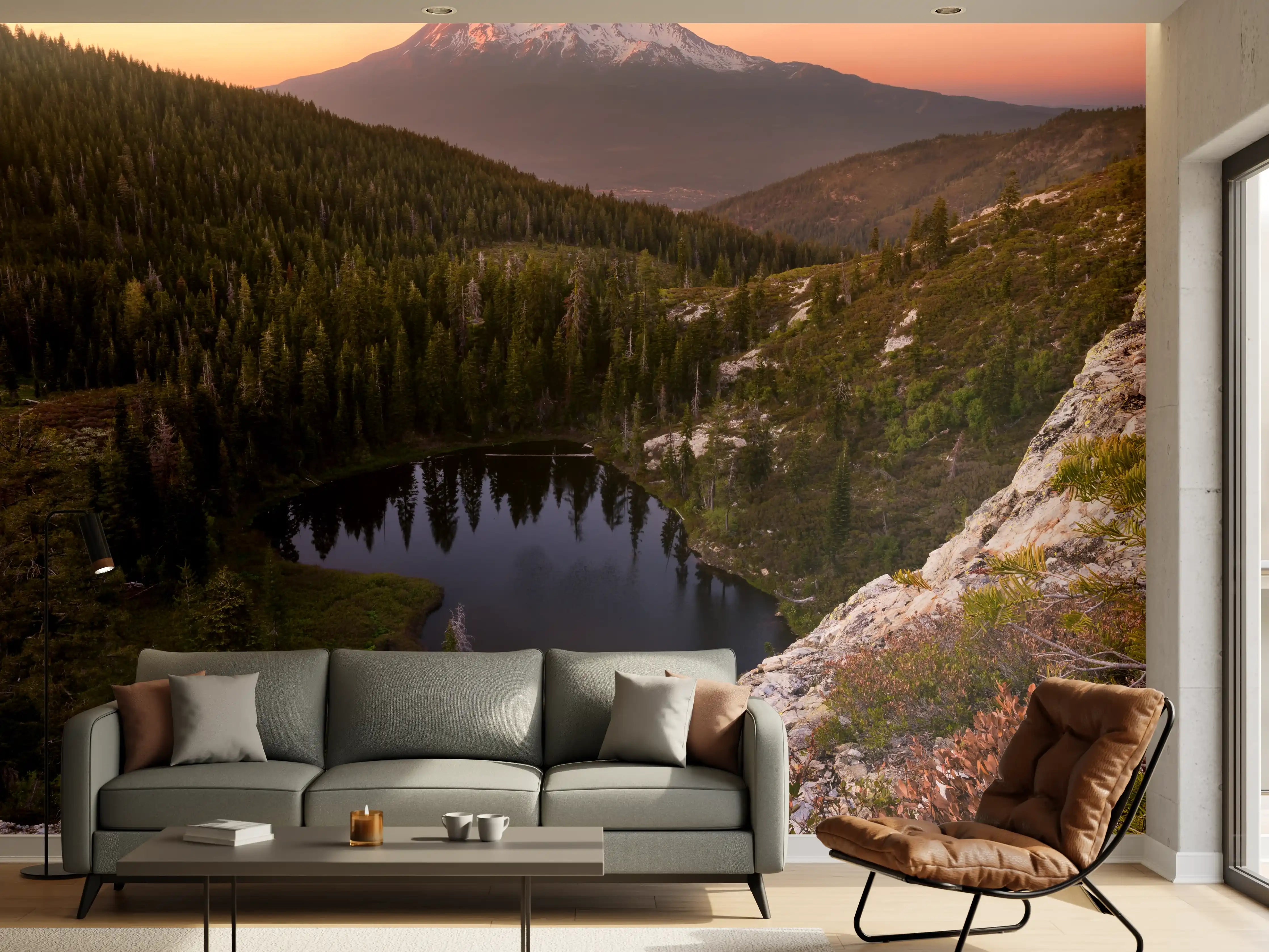 Wandverkleidung Wohnzimmer - Beeindruckende Berglandschaft bei Sonnenuntergang