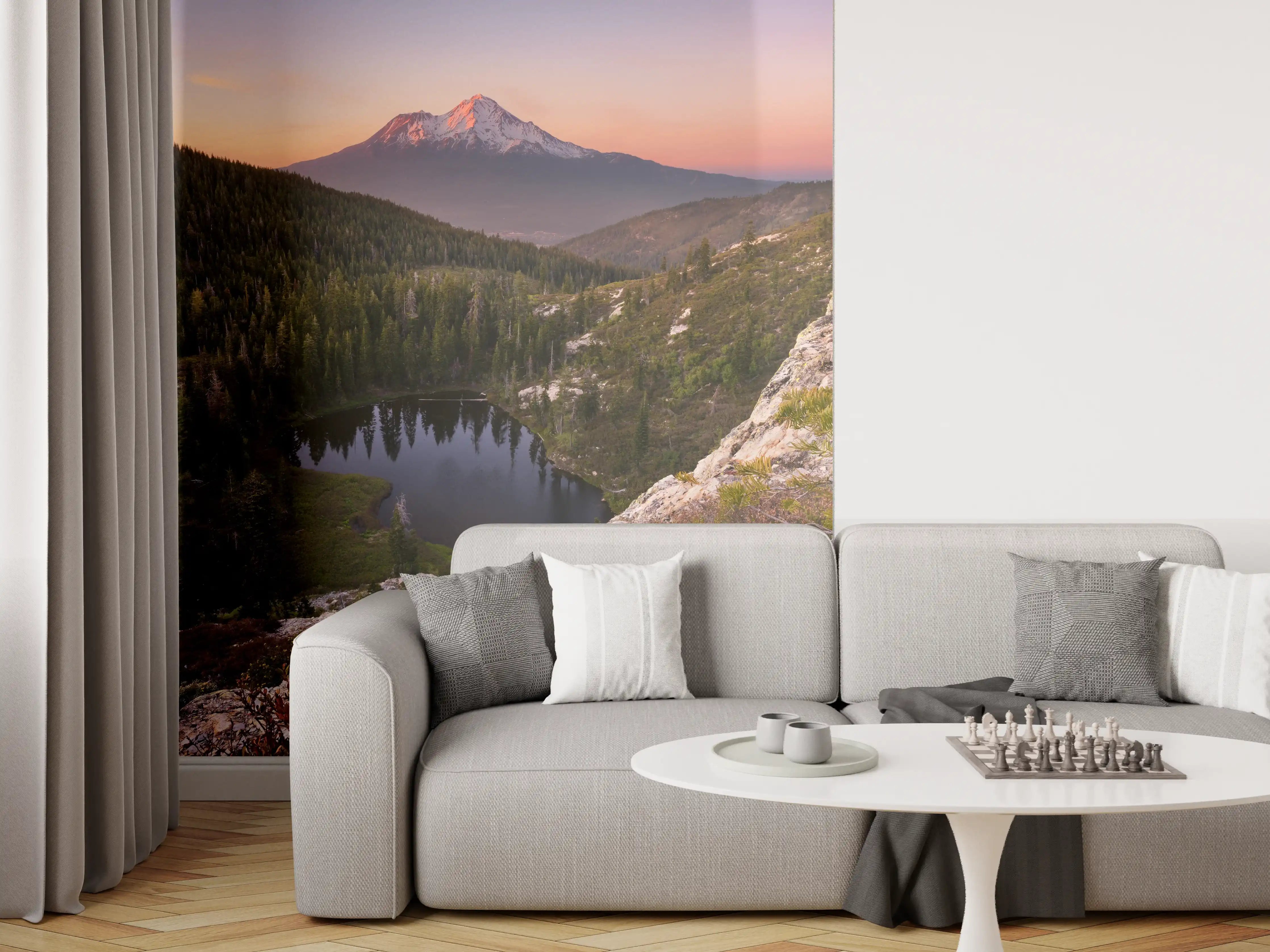Wandverkleidung Wohnzimmer - Beeindruckende Berglandschaft bei Sonnenuntergang
