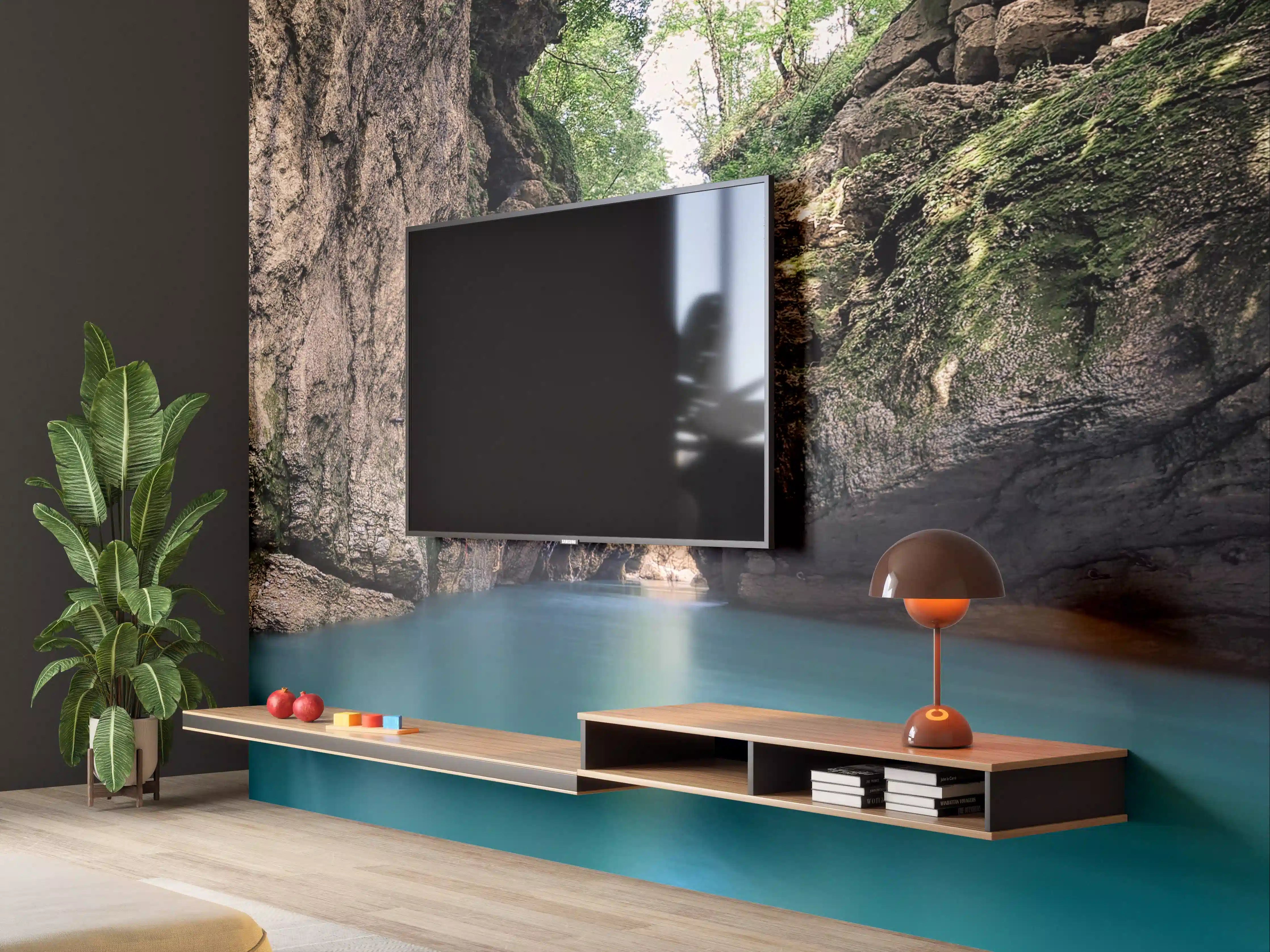 Wandverkleidung Wohnzimmer - Beeindruckende Canyonszene mit türkisblauem Wasser