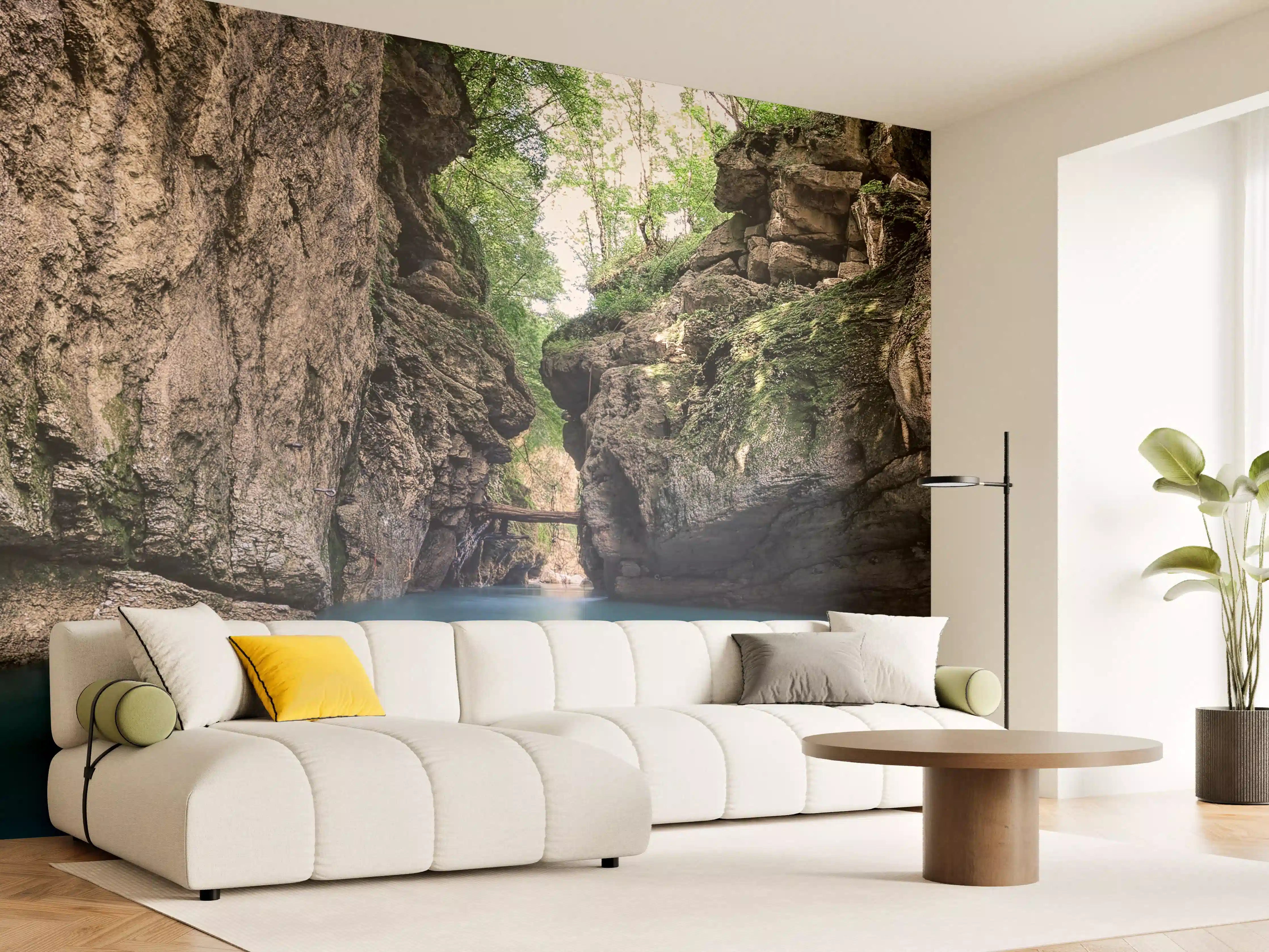 Wandverkleidung Wohnzimmer - Beeindruckende Canyonszene mit türkisblauem Wasser