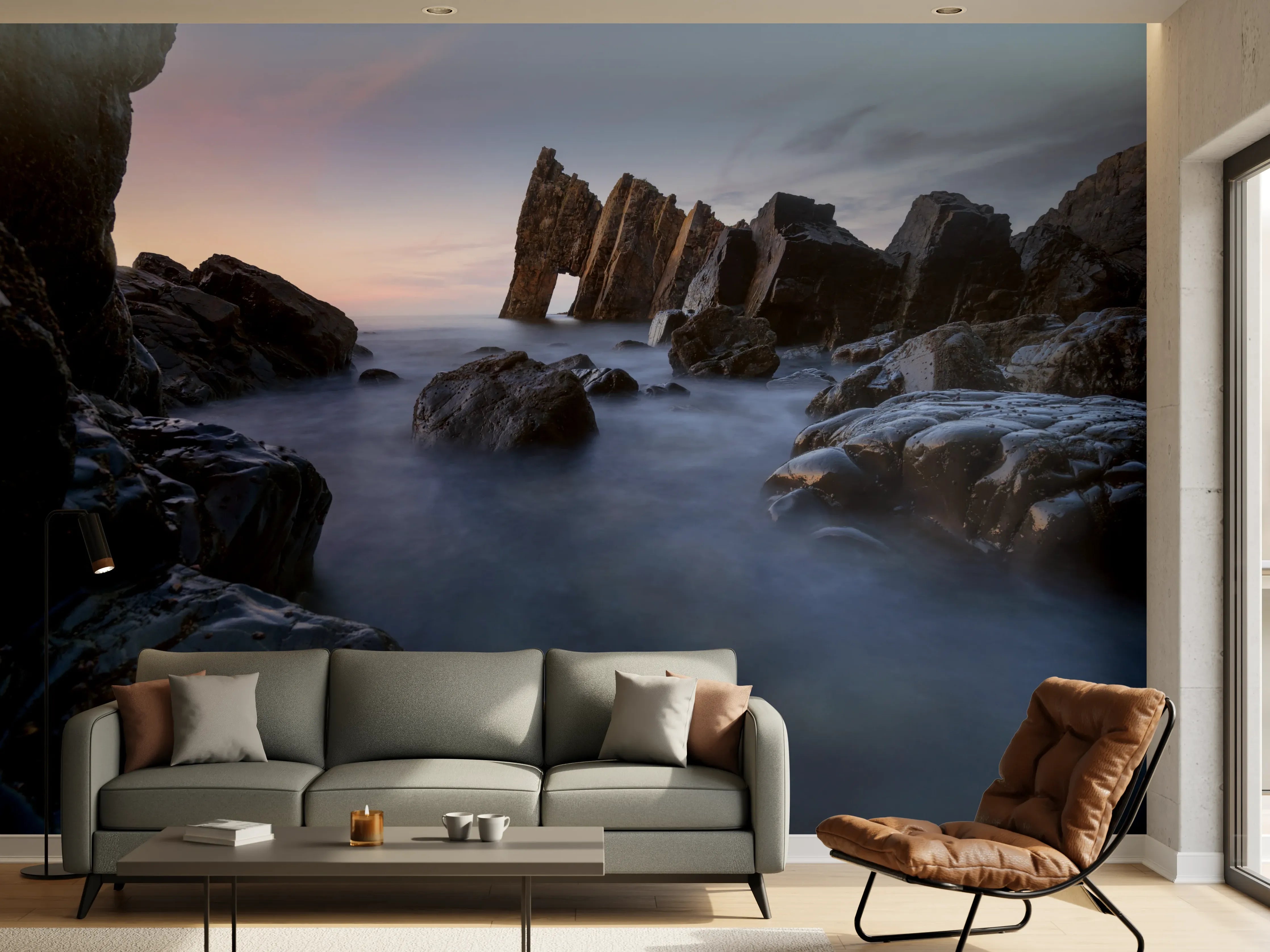 Wandverkleidung Wohnzimmer - Beeindruckende Küstenlandschaft bei Sonnenuntergang