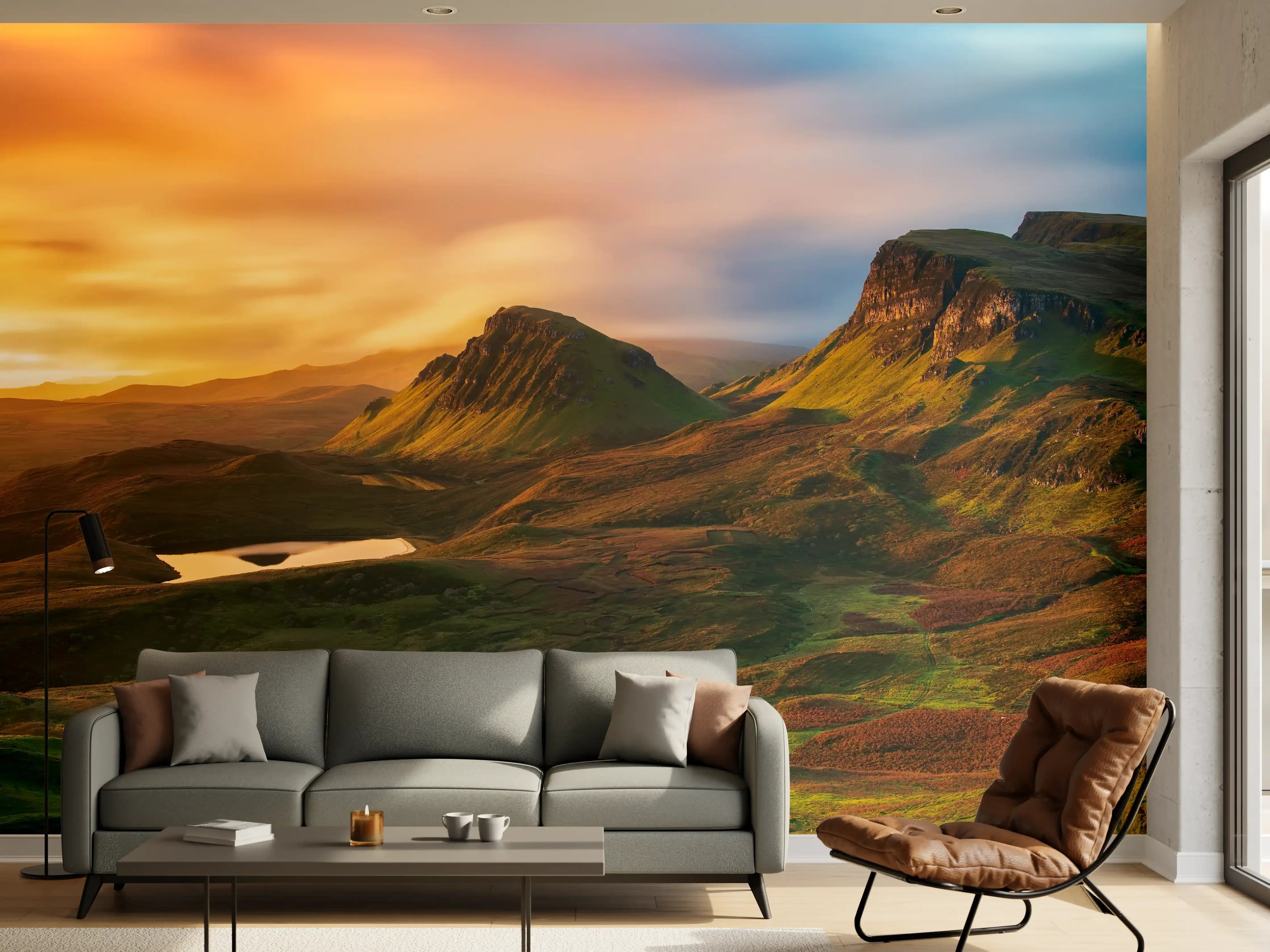 Wandverkleidung Wohnzimmer - Beeindruckende Landschaft bei Sonnenuntergang