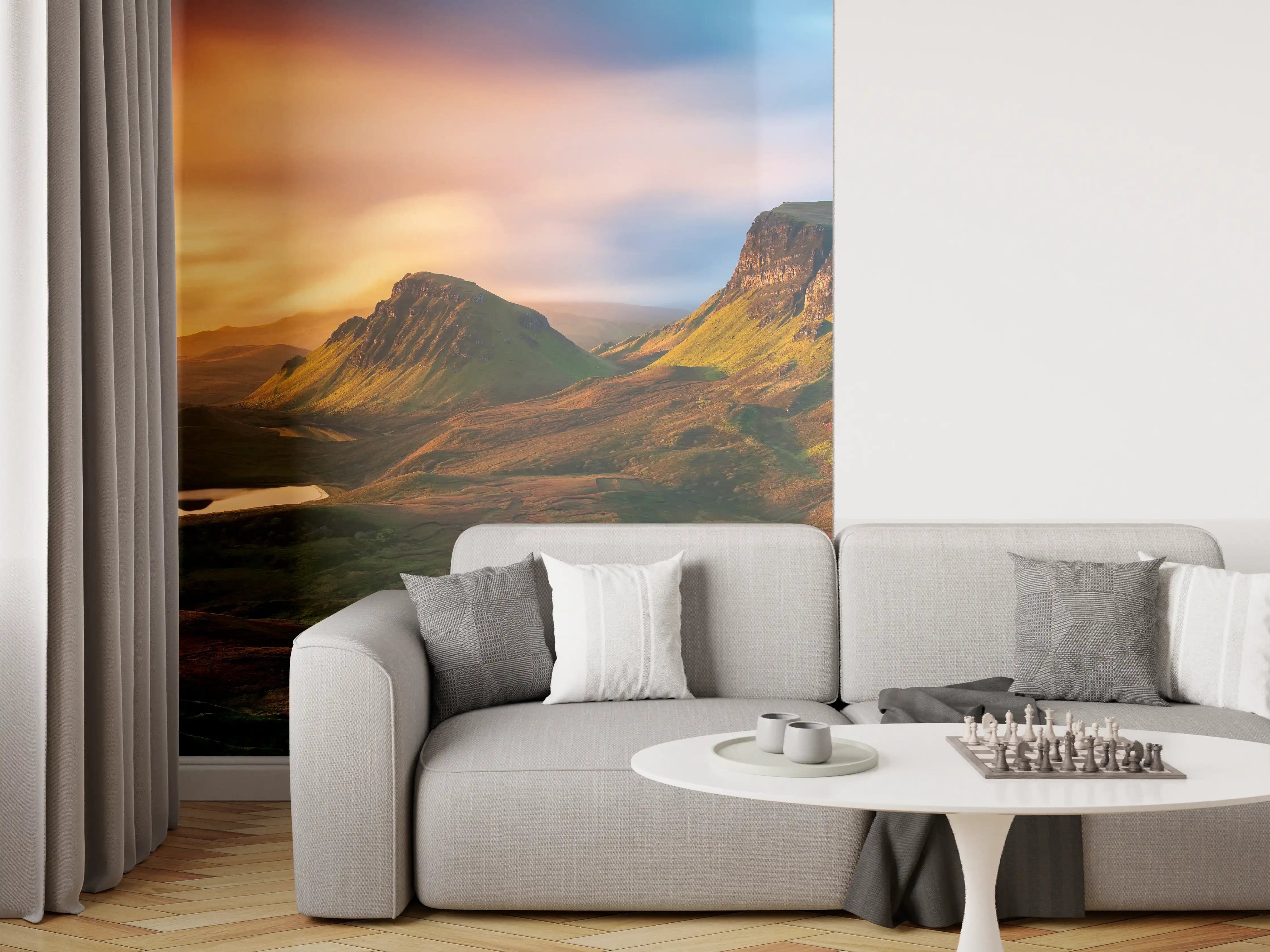 Wandverkleidung Wohnzimmer - Beeindruckende Landschaft bei Sonnenuntergang