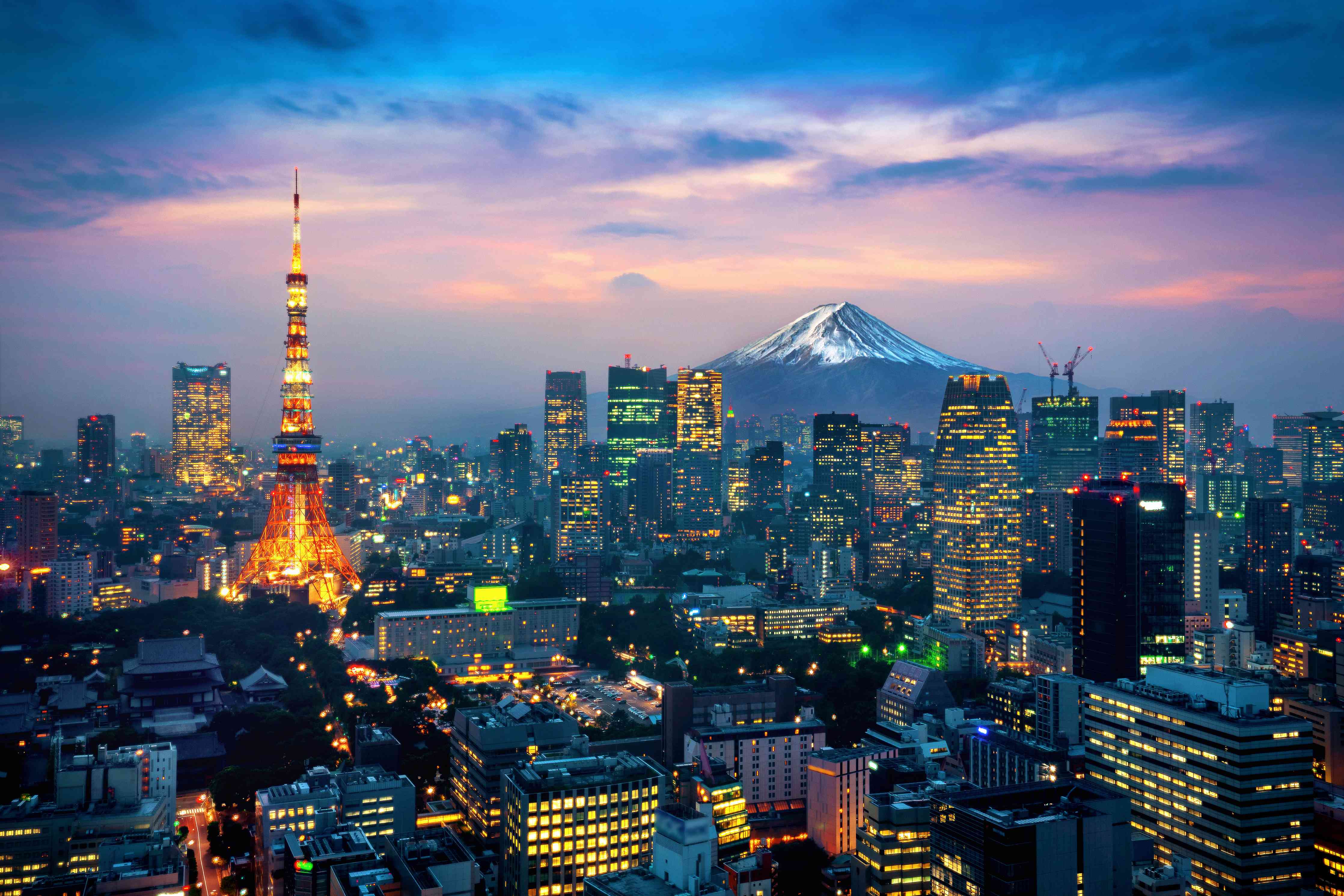 Wandverkleidung Wohnzimmer-Beeindruckende Tokyo Skyline mit Mount Fuji
