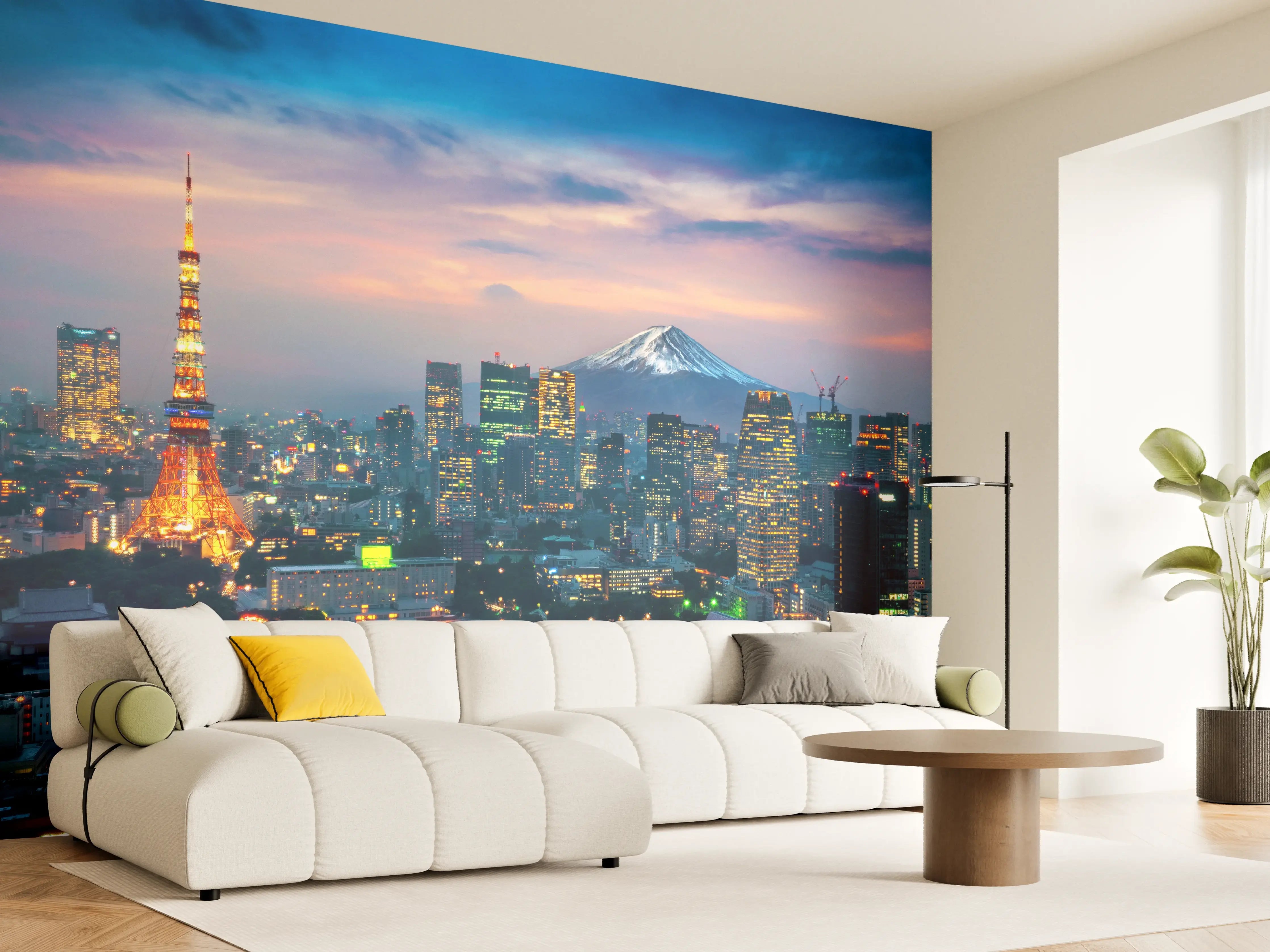 Wandverkleidung Wohnzimmer - Beeindruckende Tokyo Skyline mit Mount Fuji