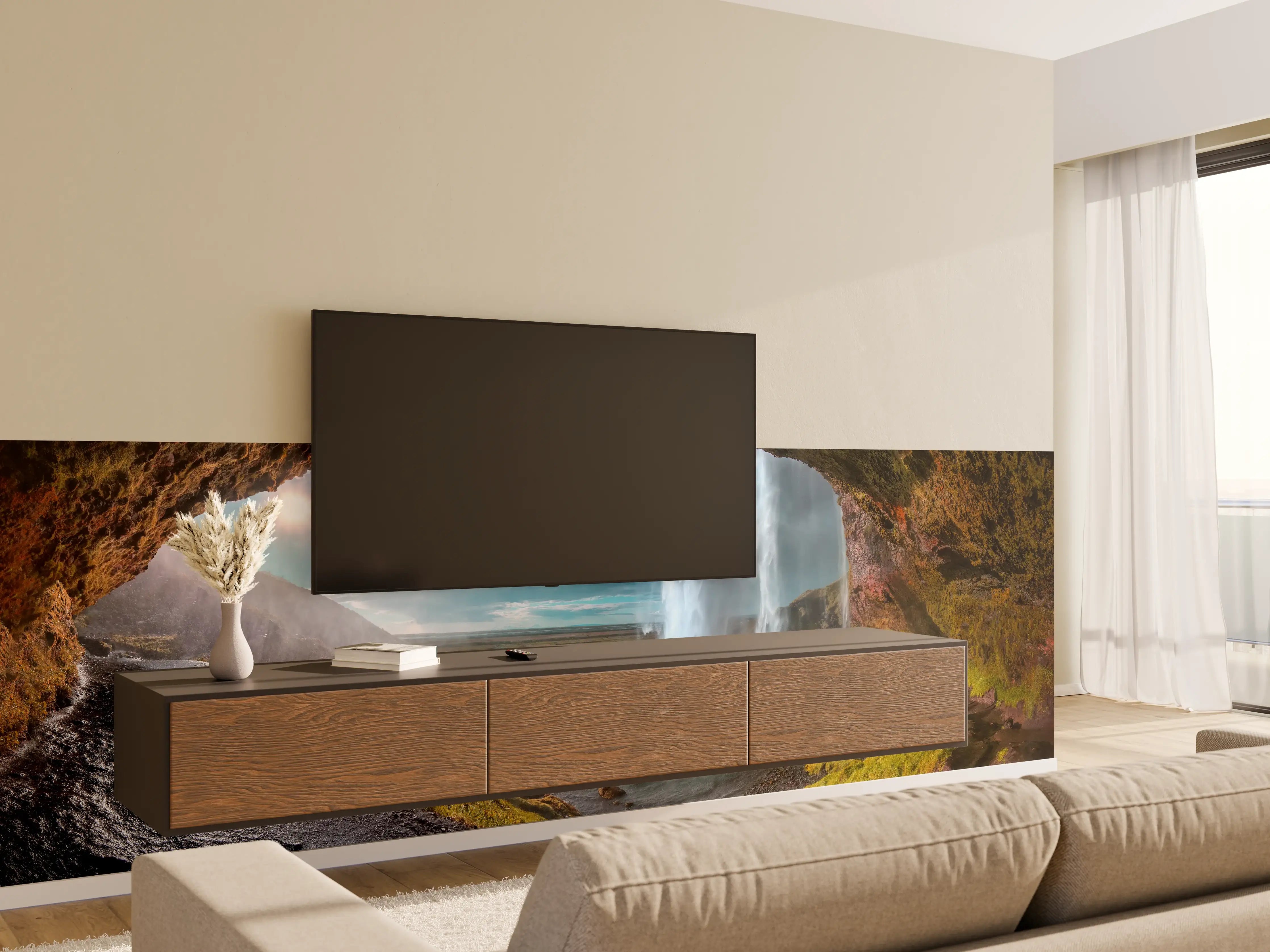Wandverkleidung Wohnzimmer - Beeindruckende Wasserfall-Landschaft
