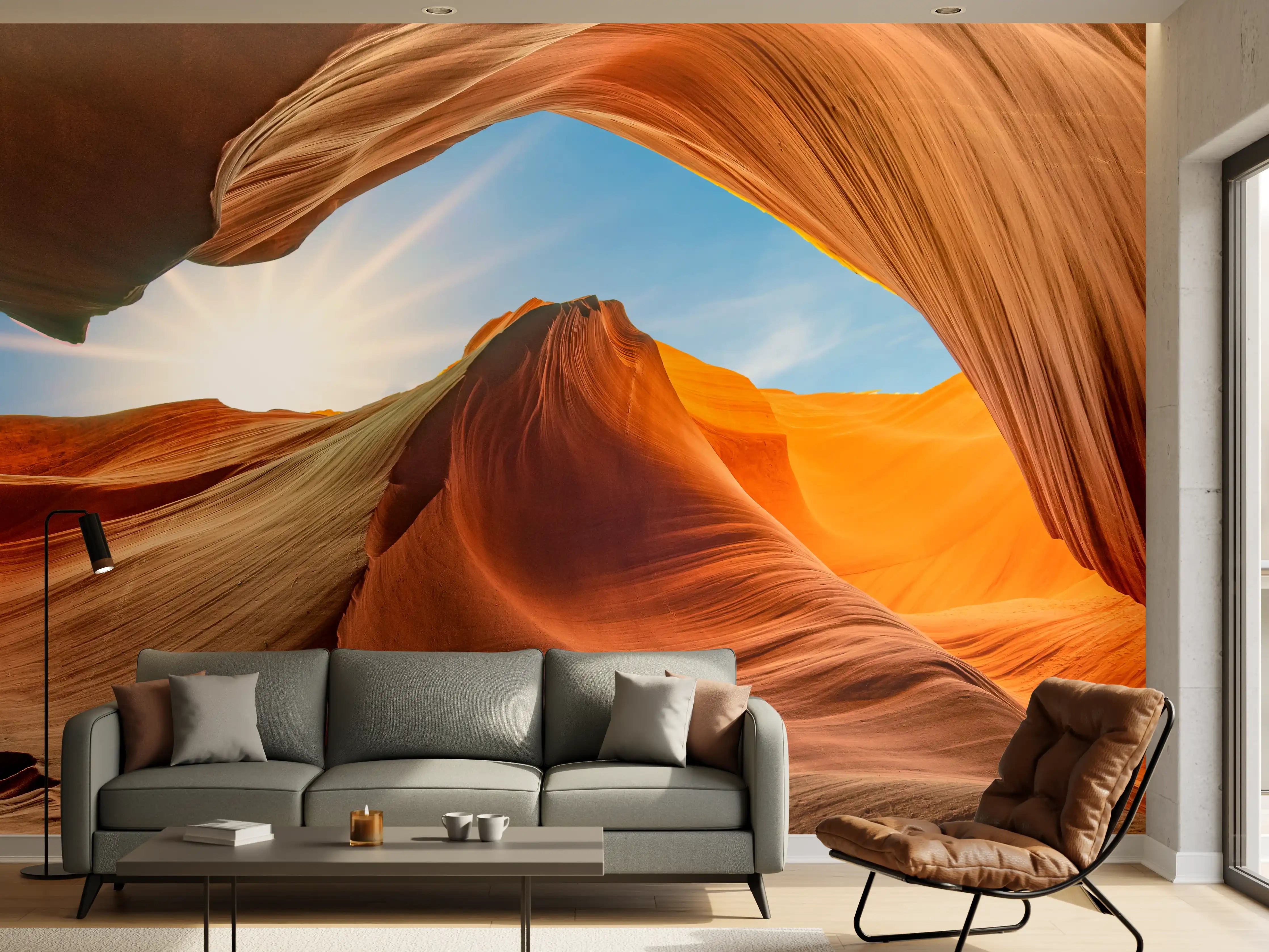 Wandverkleidung Wohnzimmer - Beeindruckende Wüstenlandschaft bei Sonnenaufgang