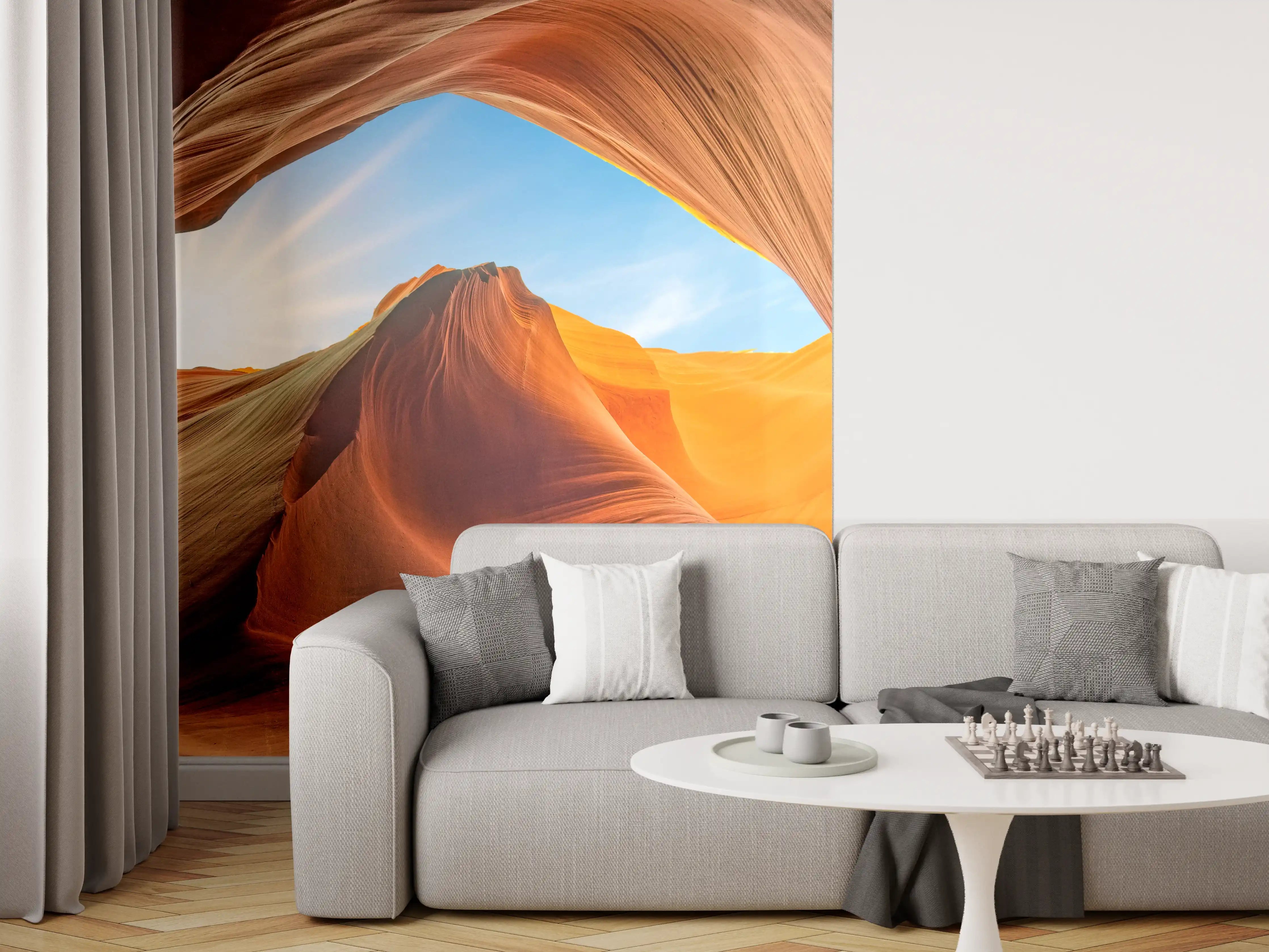 Wandverkleidung Wohnzimmer - Beeindruckende Wüstenlandschaft bei Sonnenaufgang