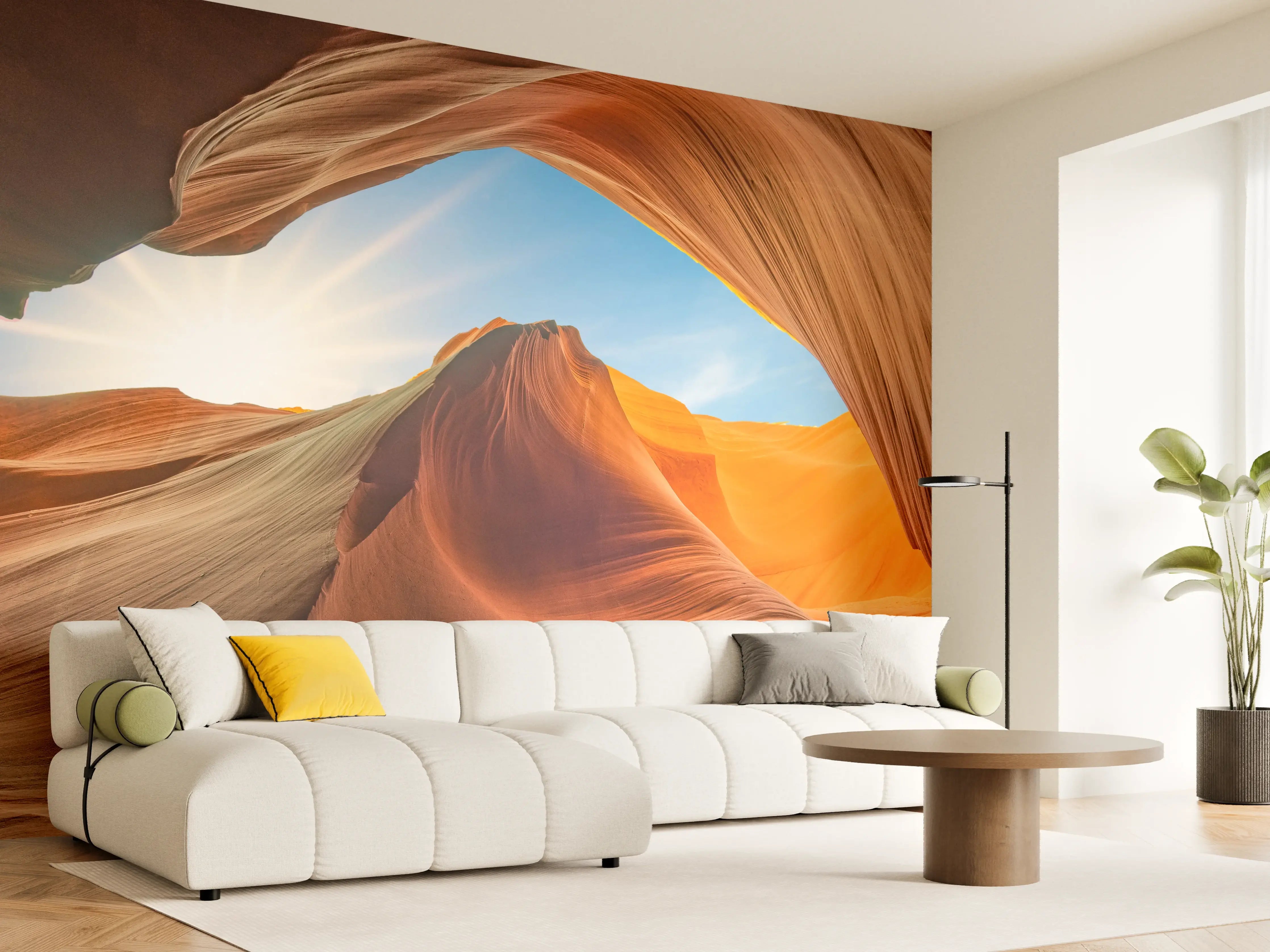 Wandverkleidung Wohnzimmer - Beeindruckende Wüstenlandschaft bei Sonnenaufgang