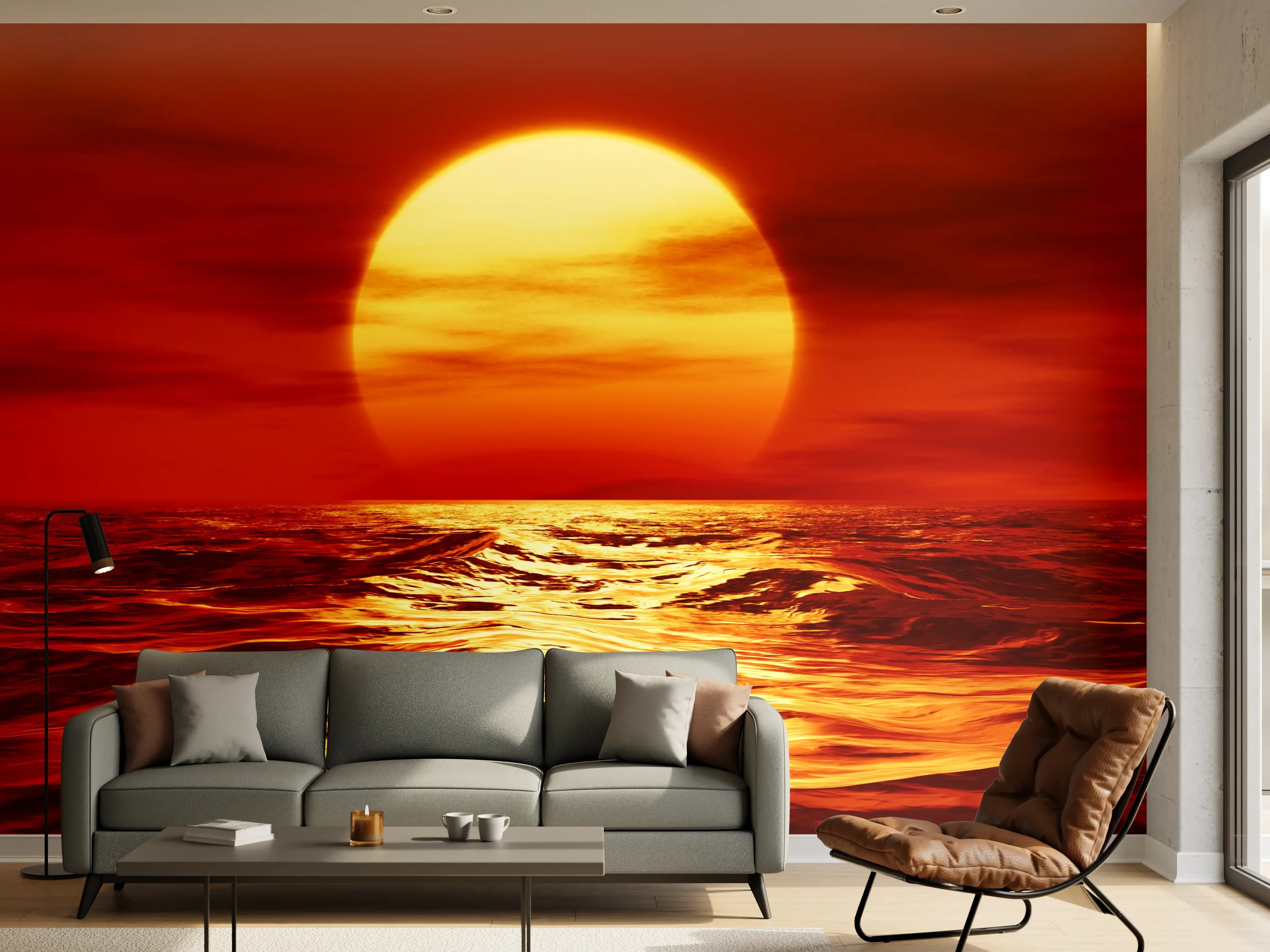 Wandverkleidung Wohnzimmer - Beeindruckender Sonnenuntergang über dem Meer