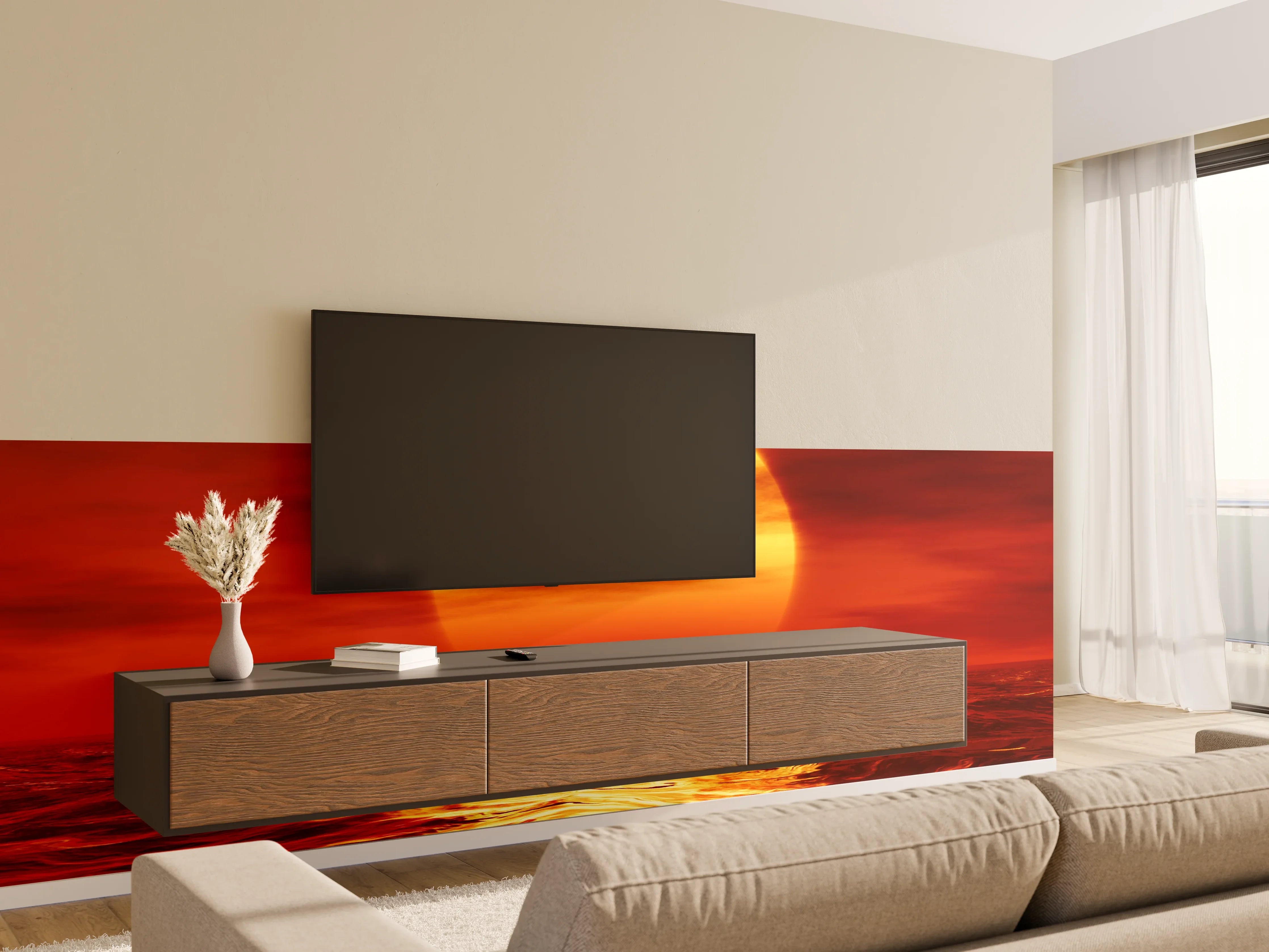 Wandverkleidung Wohnzimmer - Beeindruckender Sonnenuntergang über dem Meer