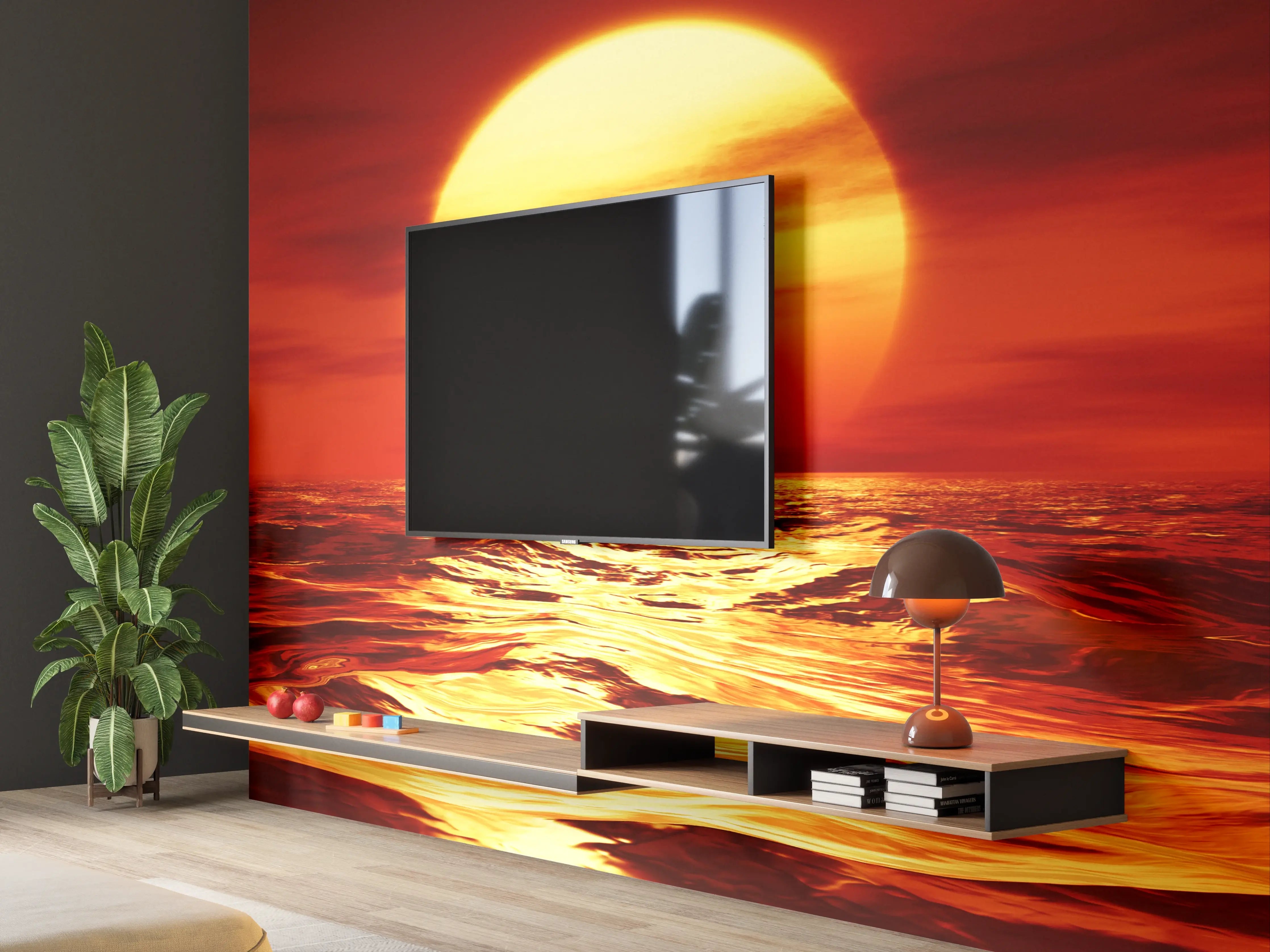 Wandverkleidung Wohnzimmer - Beeindruckender Sonnenuntergang über dem Meer