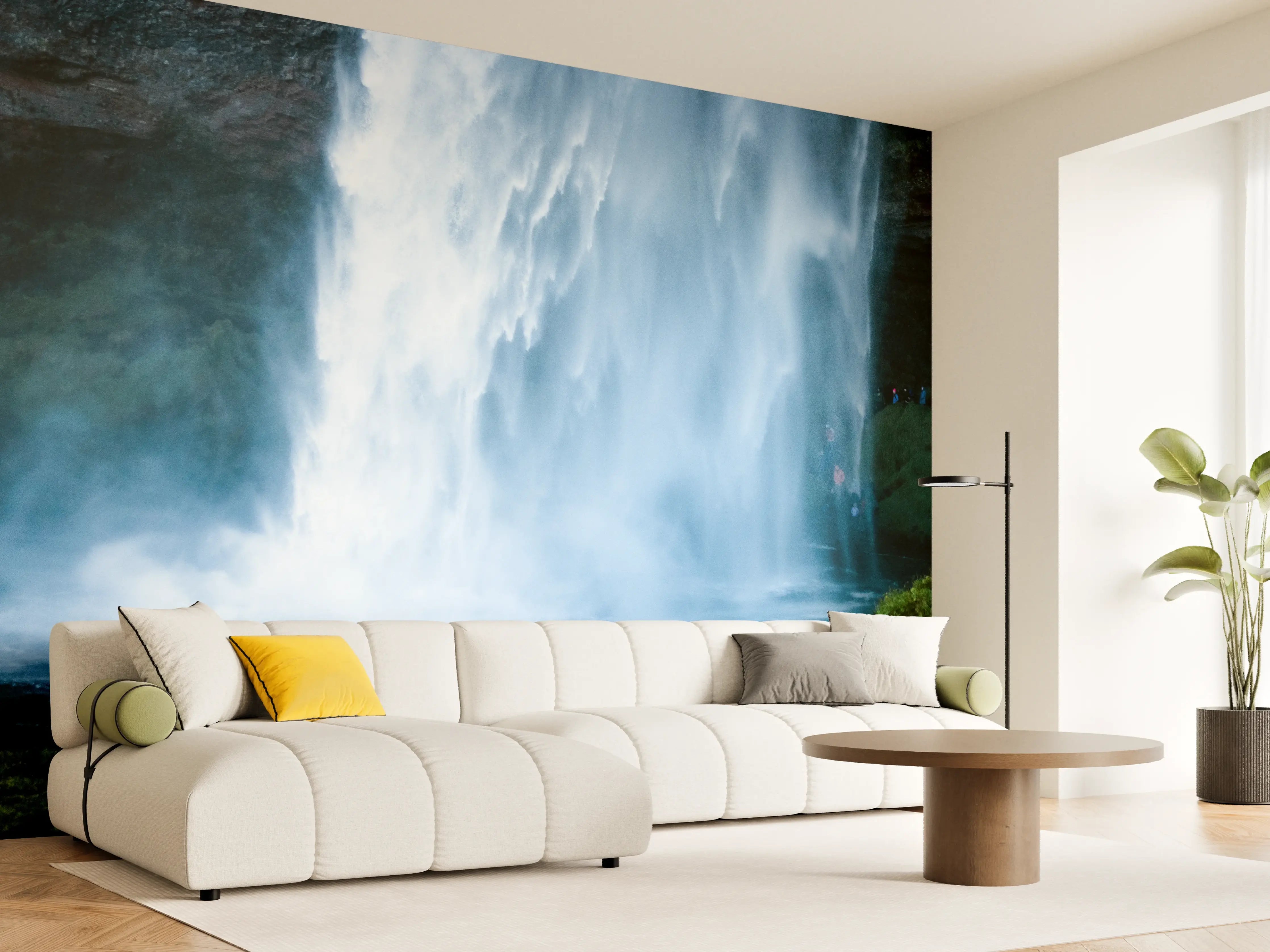 Wandverkleidung Wohnzimmer - Beeindruckender Wasserfall in Naturidylle