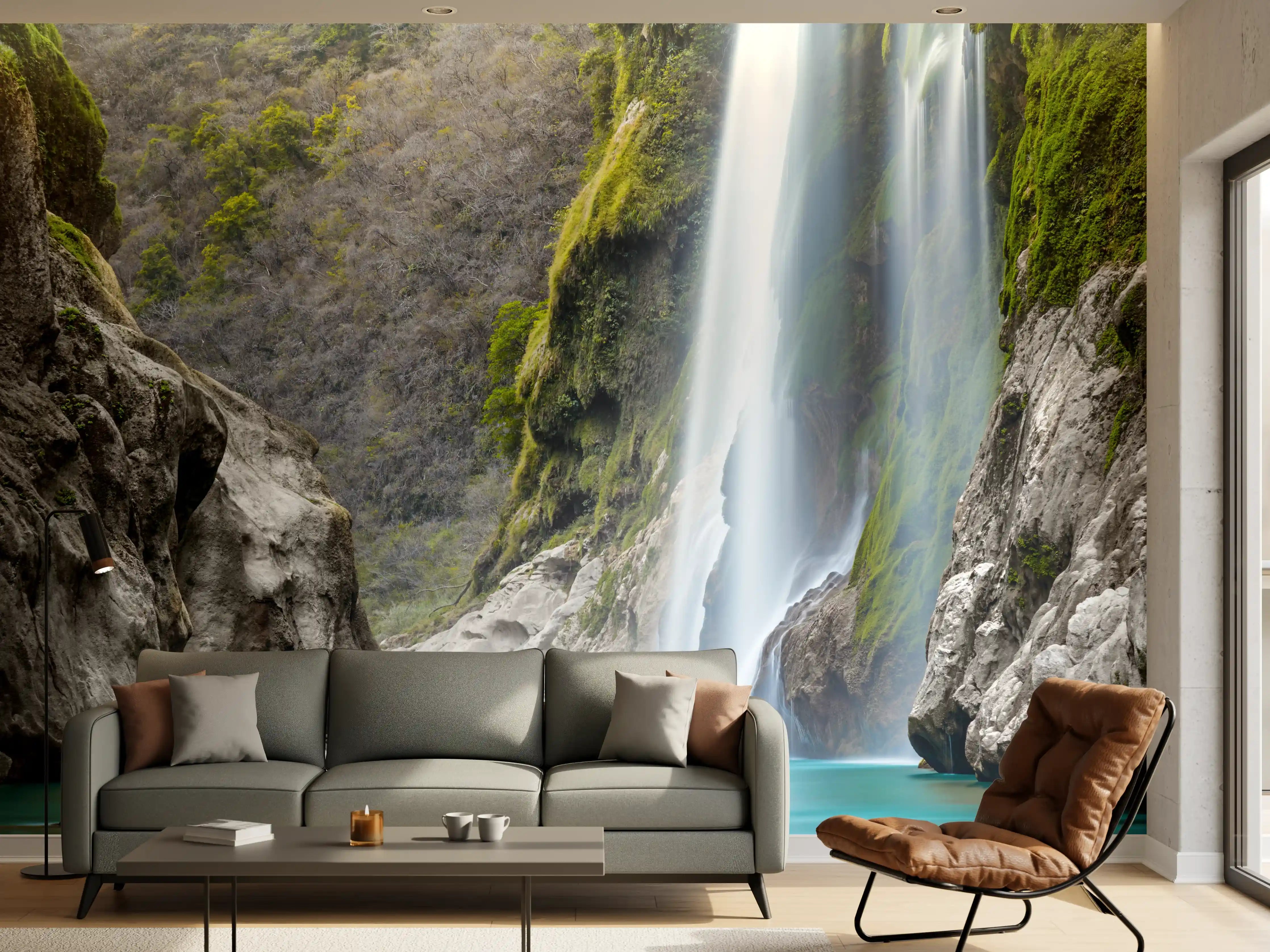 Wandverkleidung Wohnzimmer - Beeindruckender Wasserfall in der Natur