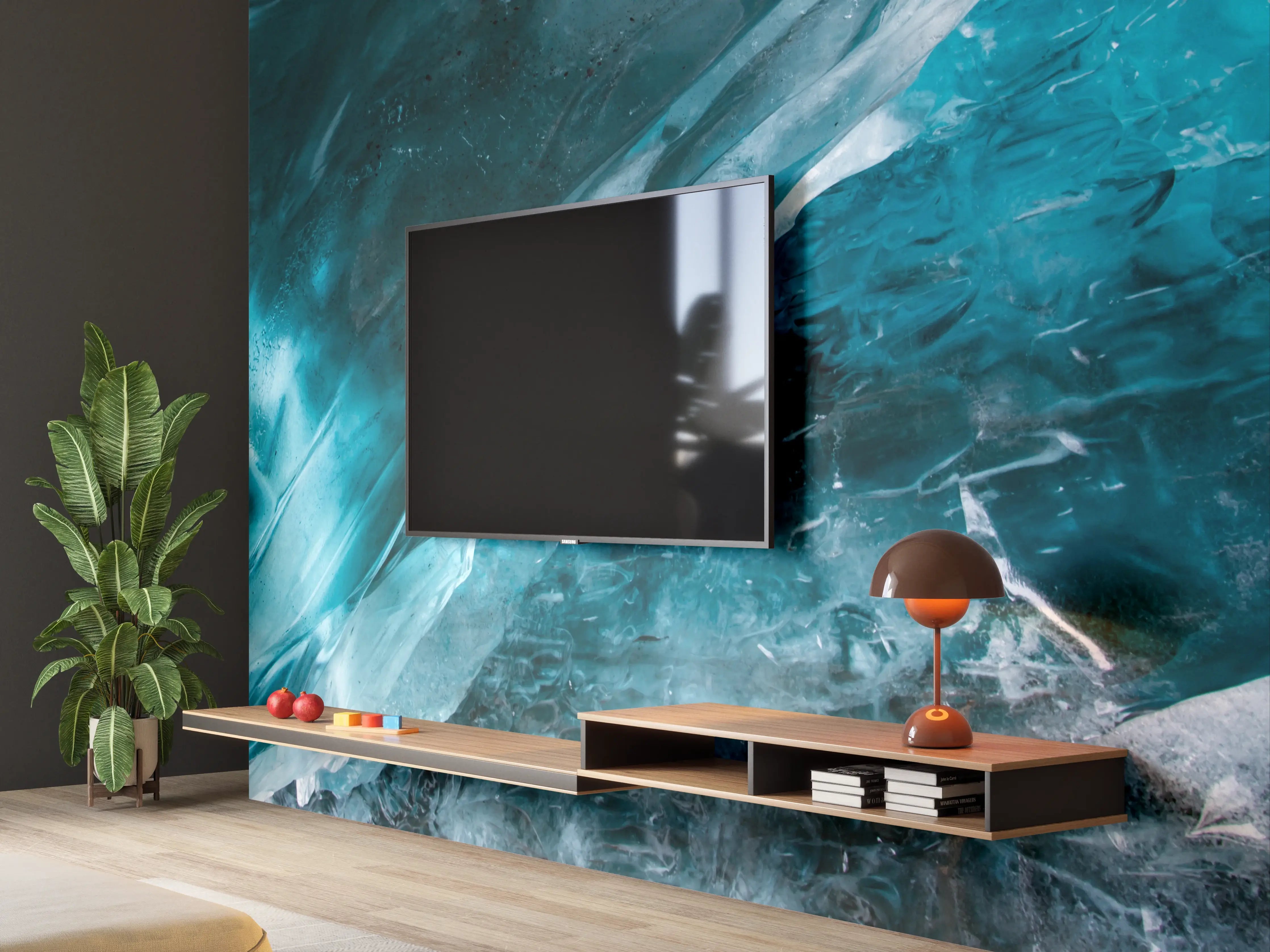 Wandverkleidung Wohnzimmer - Beeindruckendes Eisschauspiel mit Blau- und Grautönen
