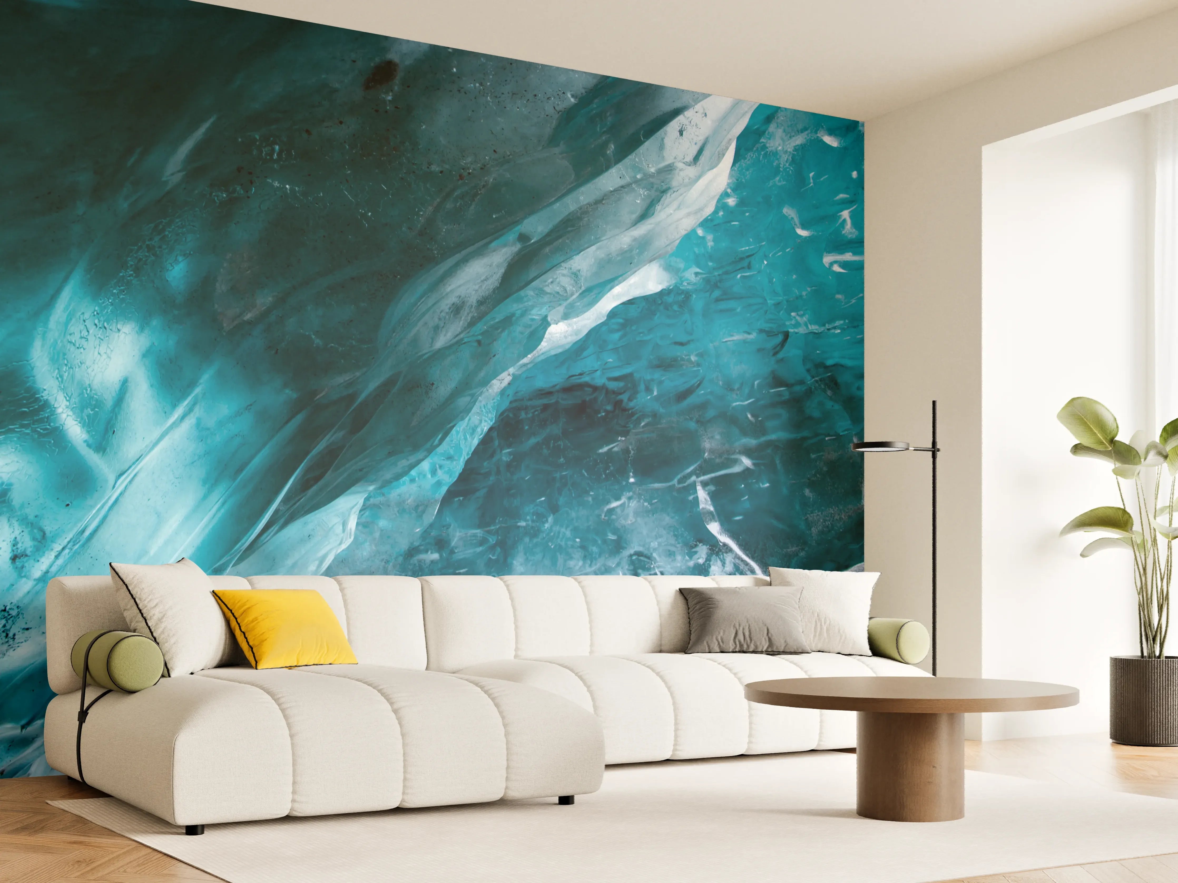 Wandverkleidung Wohnzimmer - Beeindruckendes Eisschauspiel mit Blau- und Grautönen