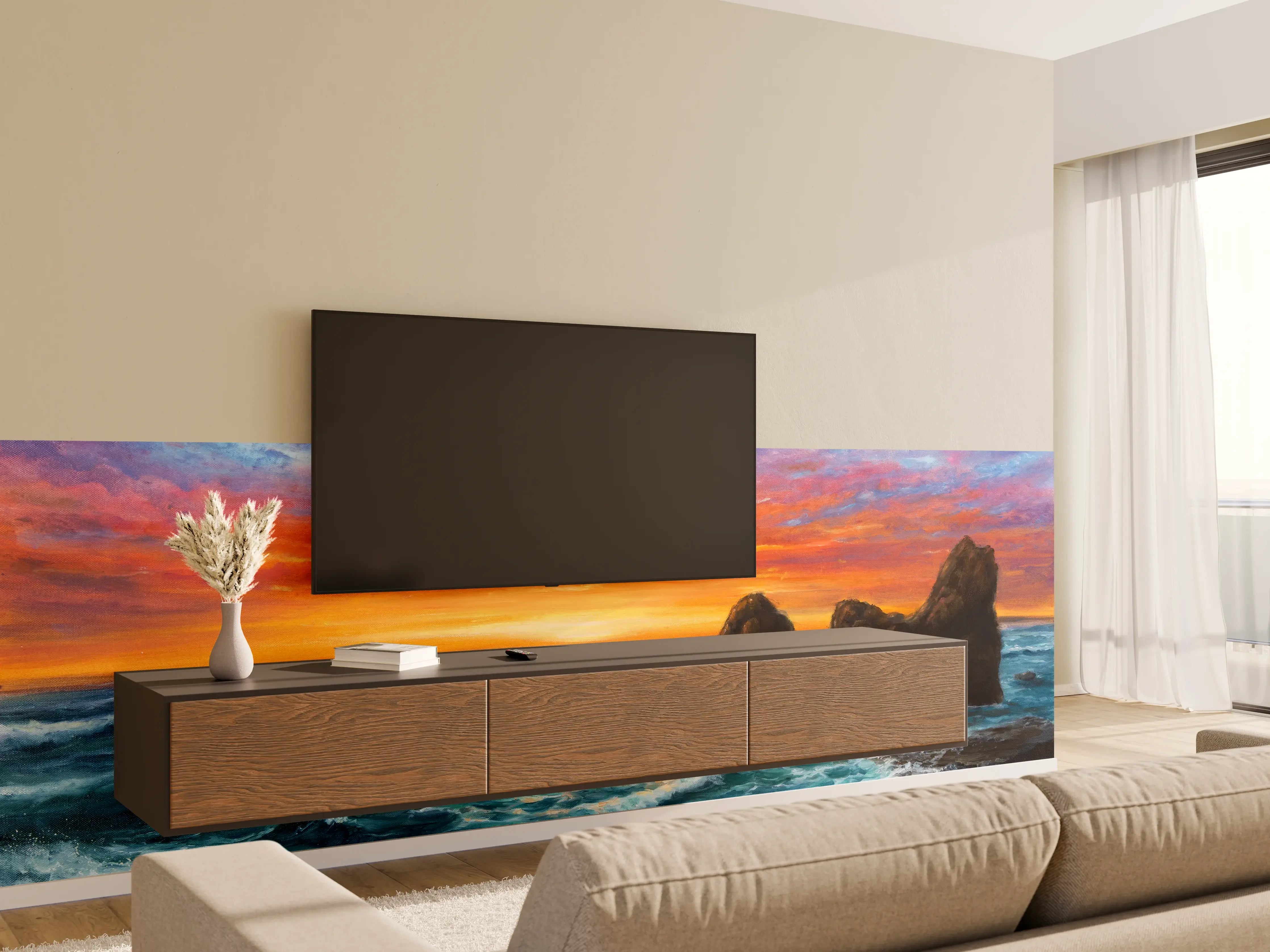 Wandverkleidung Wohnzimmer - Beeindruckendes Meerespanorama bei Sonnenuntergang