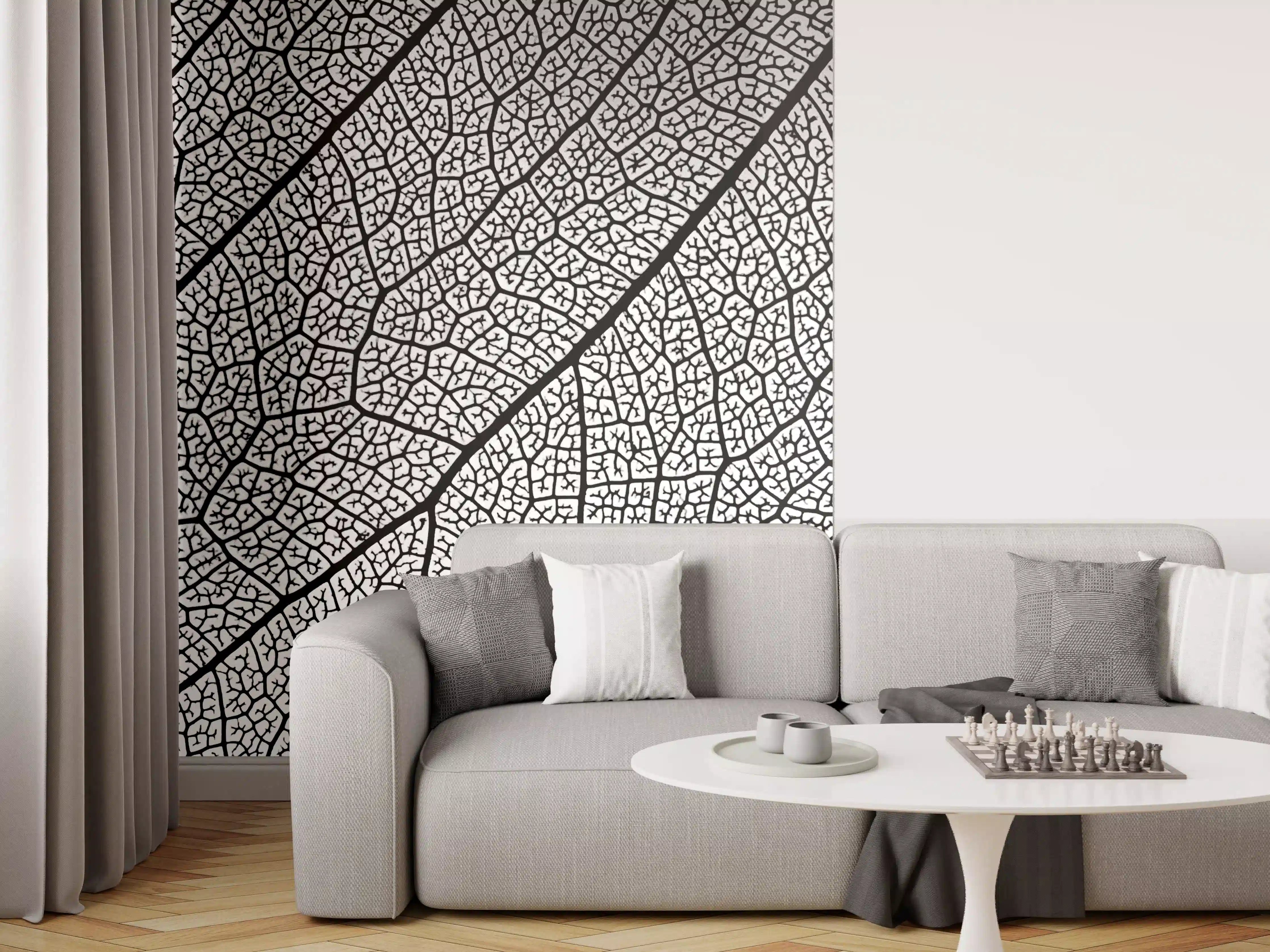 Wandverkleidung Wohnzimmer - Beeindruckendes schwarzes und weißes Blattmuster