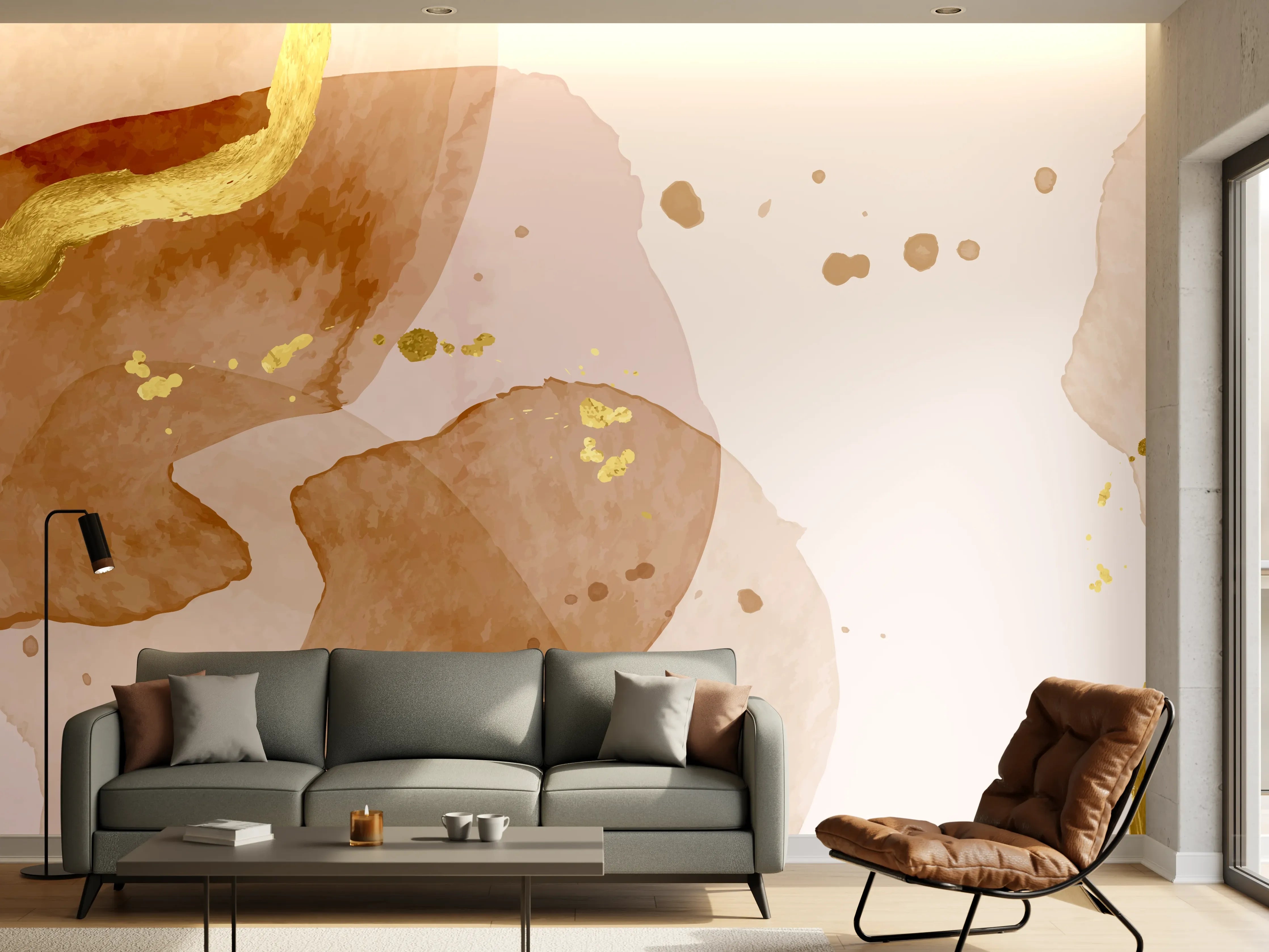 Wandverkleidung Wohnzimmer - Beige Aquarell Kunst