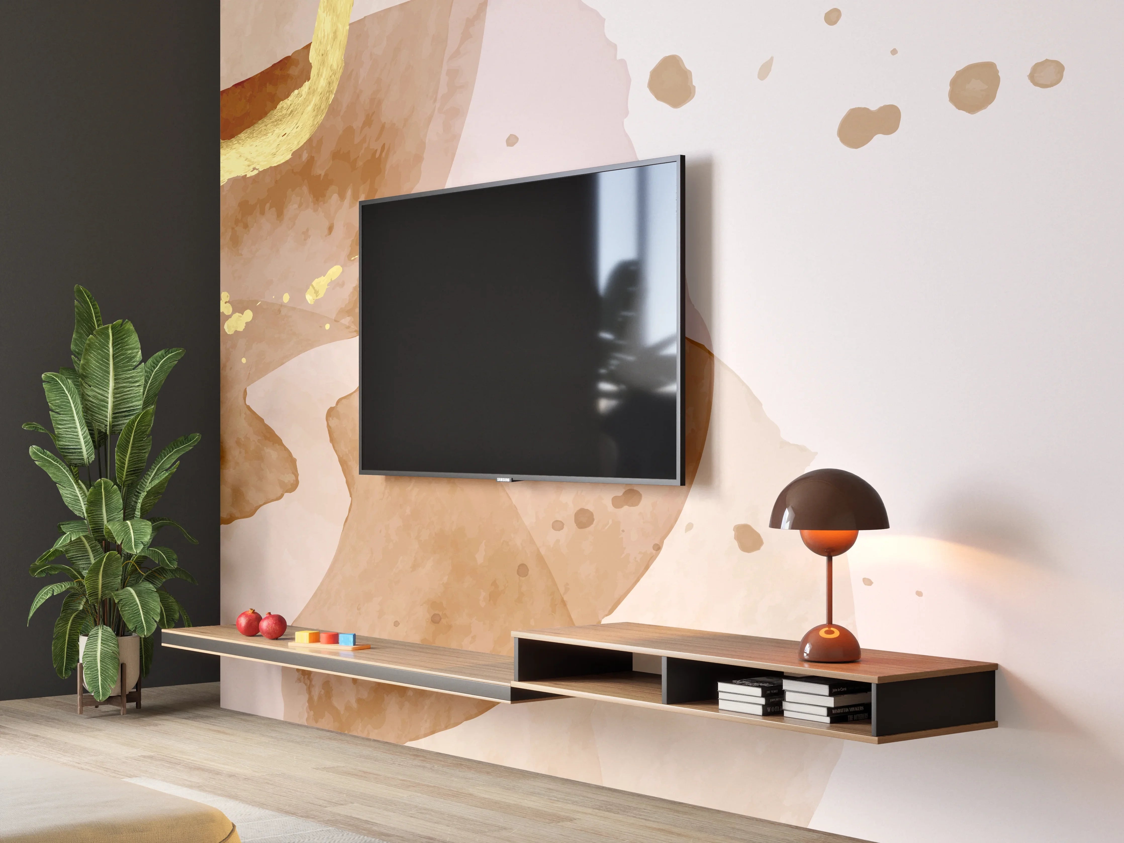 Wandverkleidung Wohnzimmer - Beige Aquarell Kunst