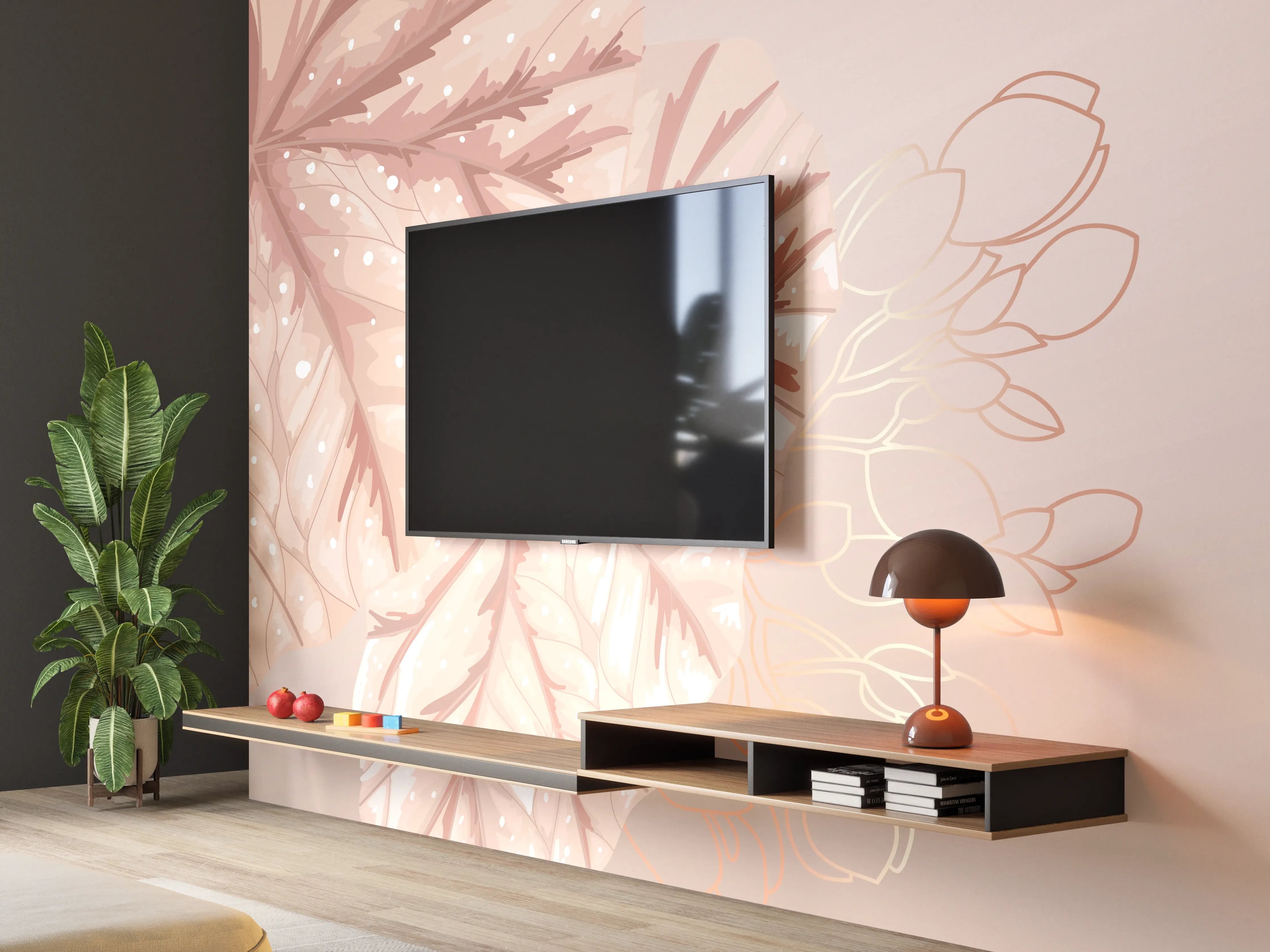 Wandverkleidung Wohnzimmer - Beige Blätter Illustration