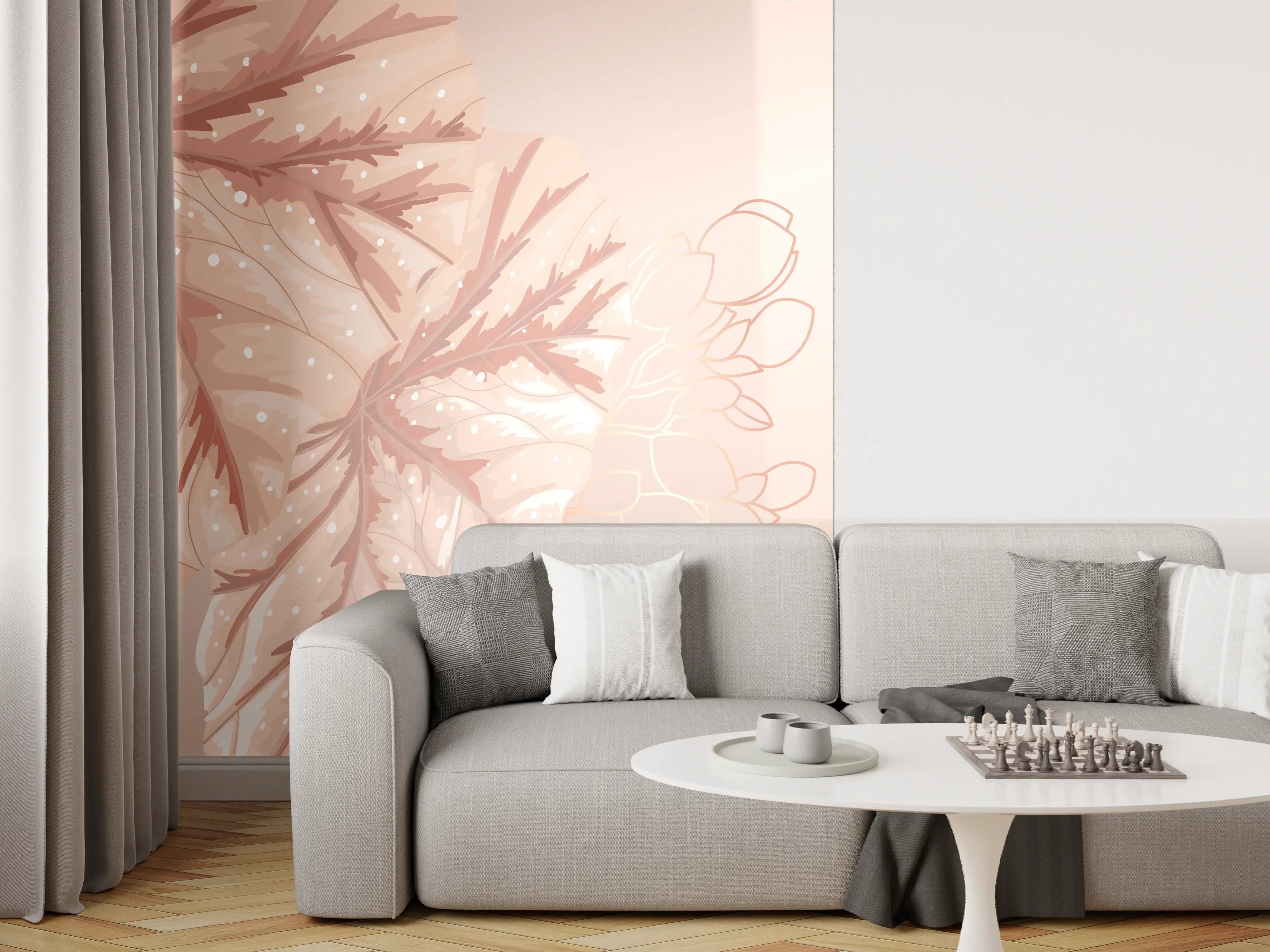 Wandverkleidung Wohnzimmer - Beige Blätter Illustration