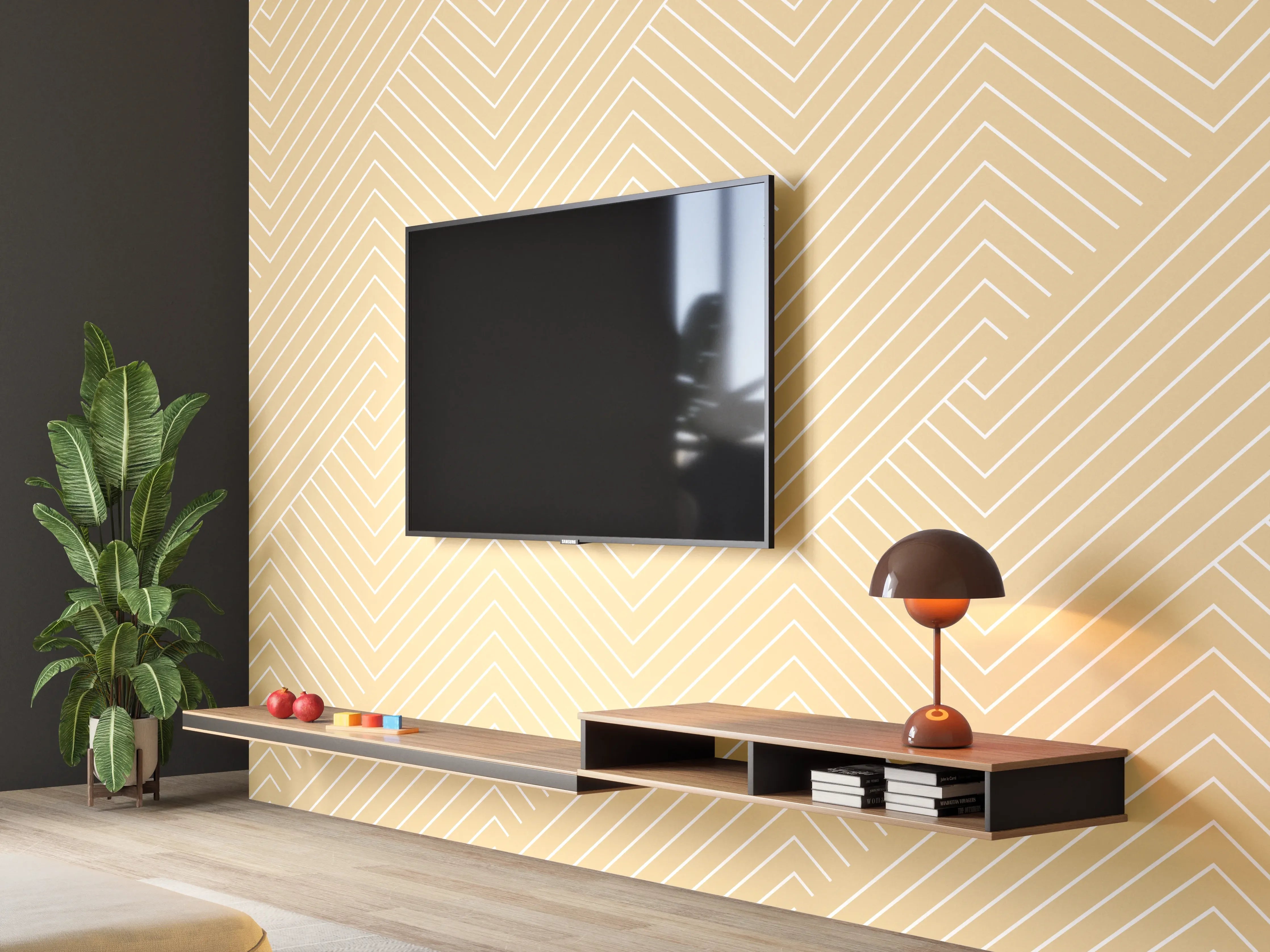 Wandverkleidung Wohnzimmer - Beige Farbzusammenstellung mit feinem Linienmuster