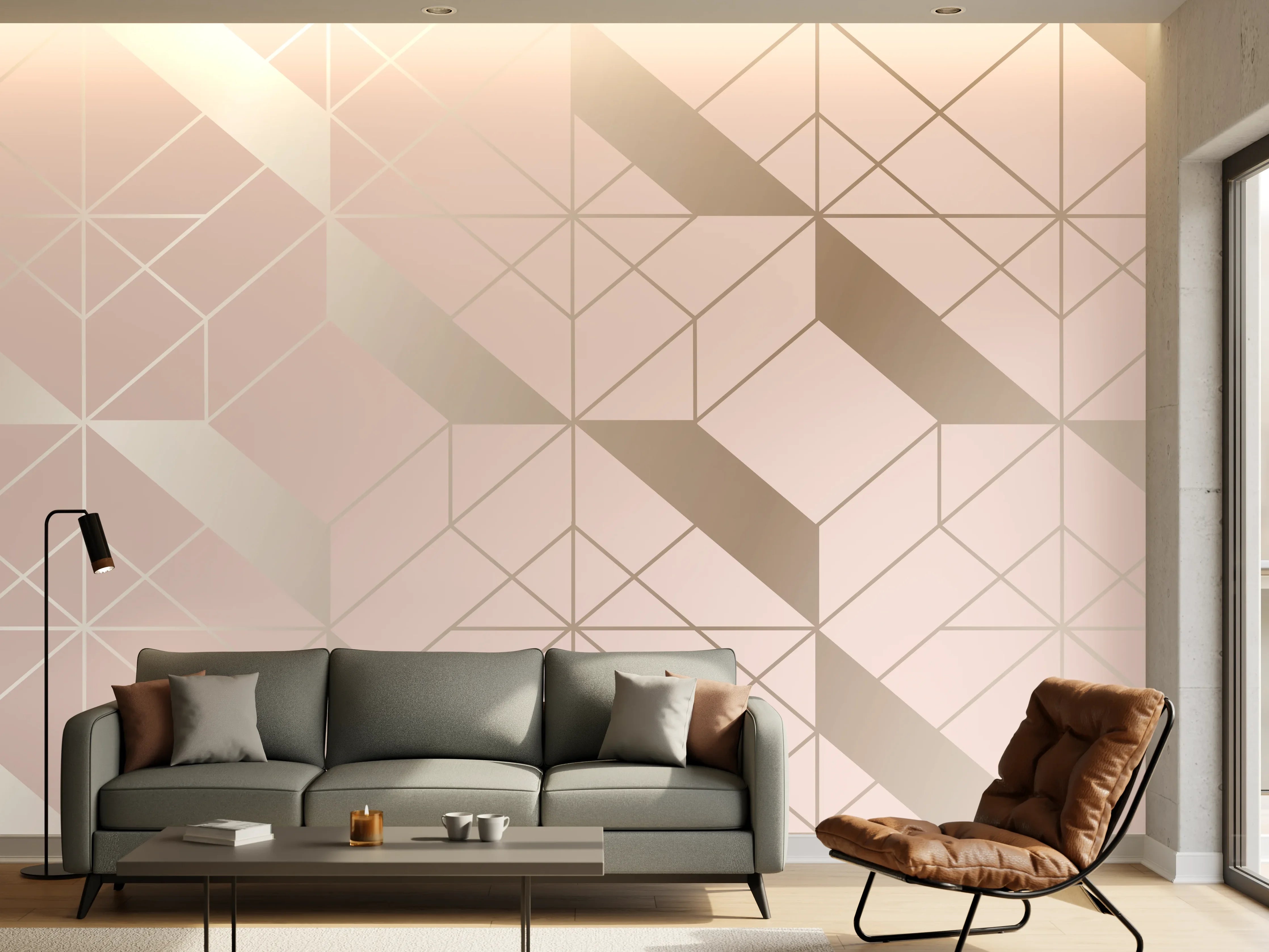 Wandverkleidung Wohnzimmer - Beige Geometrie-Muster Tapete
