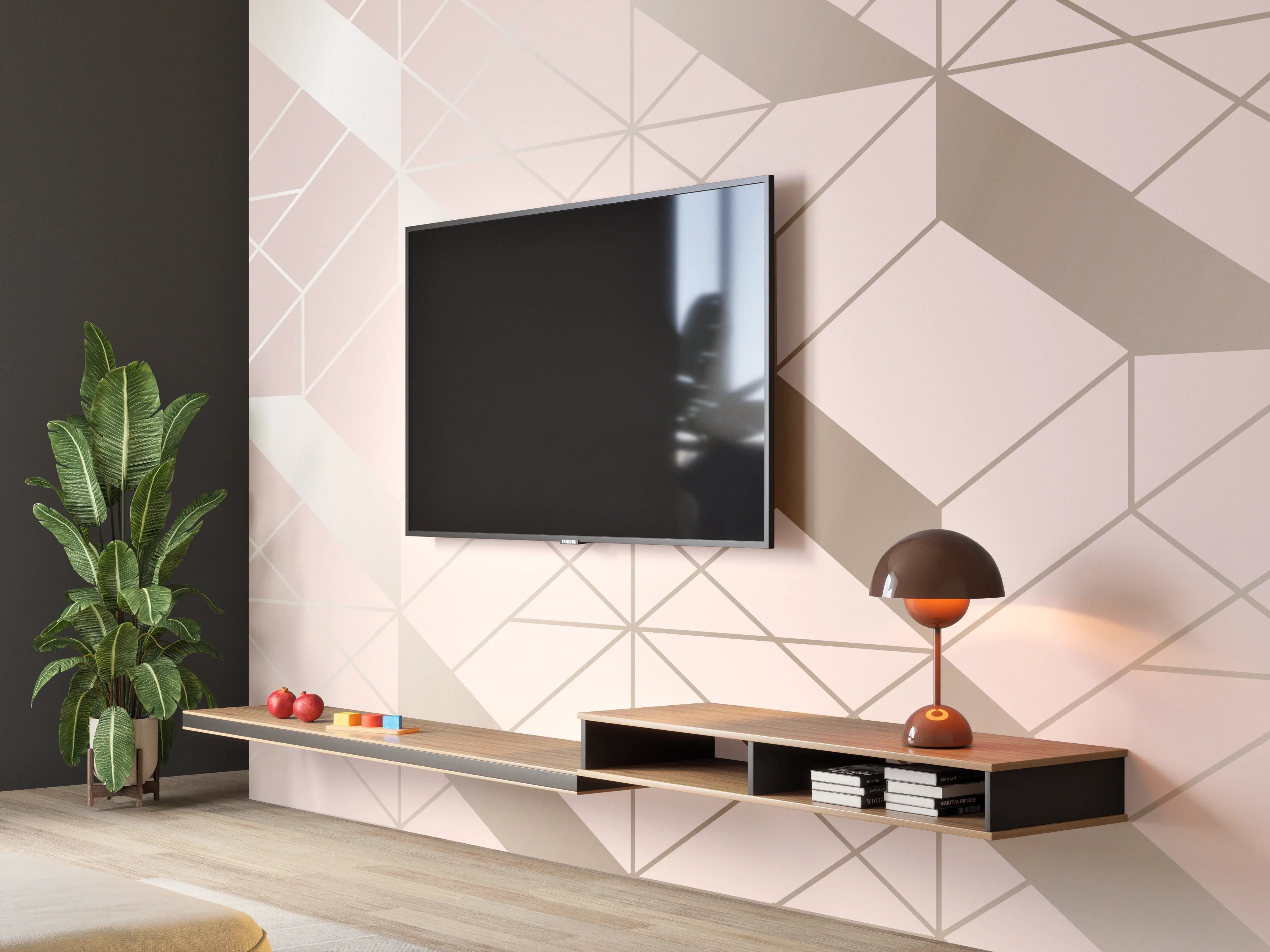 Wandverkleidung Wohnzimmer - Beige Geometrie-Muster Tapete