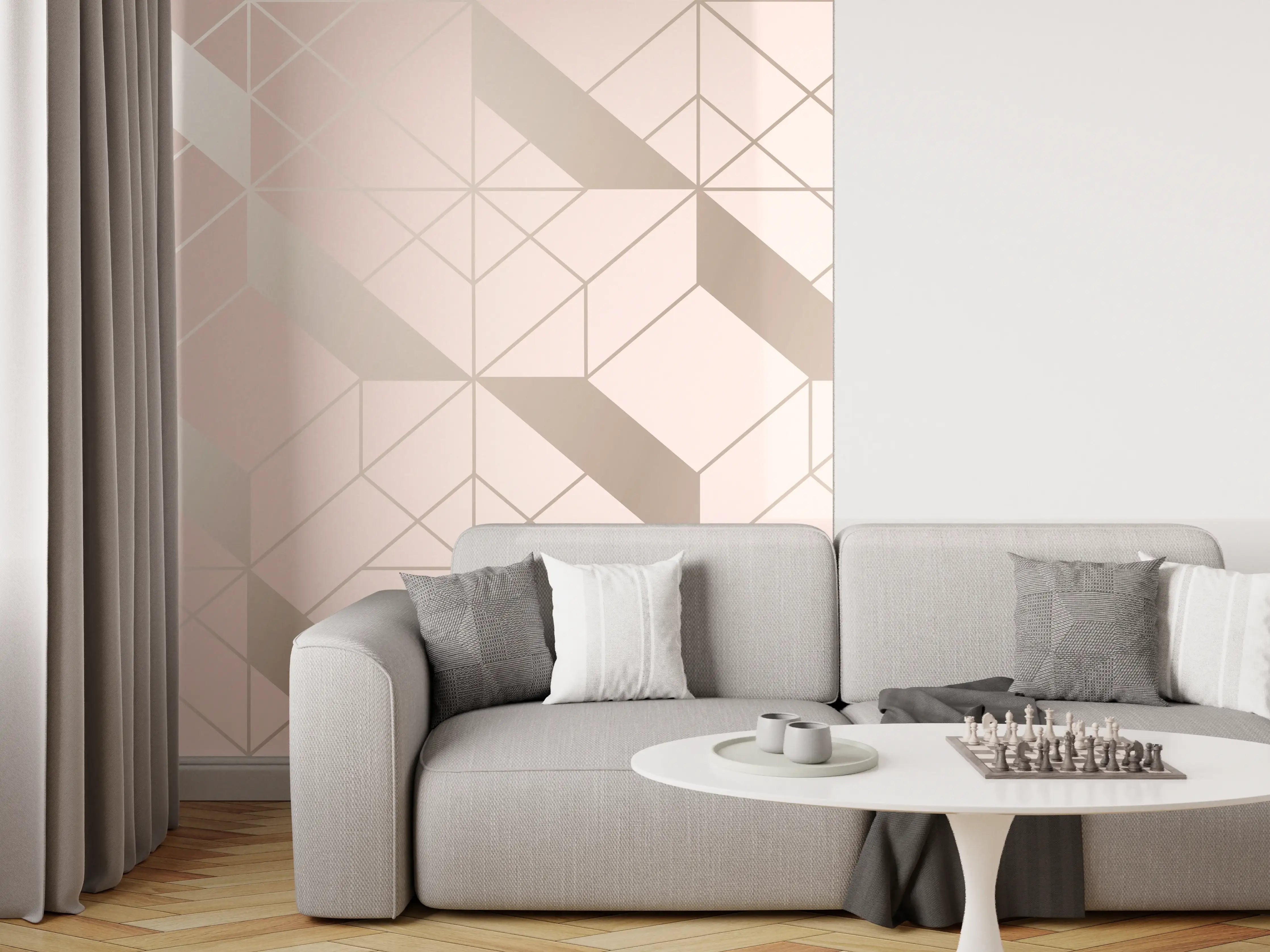 Wandverkleidung Wohnzimmer - Beige Geometrie-Muster Tapete