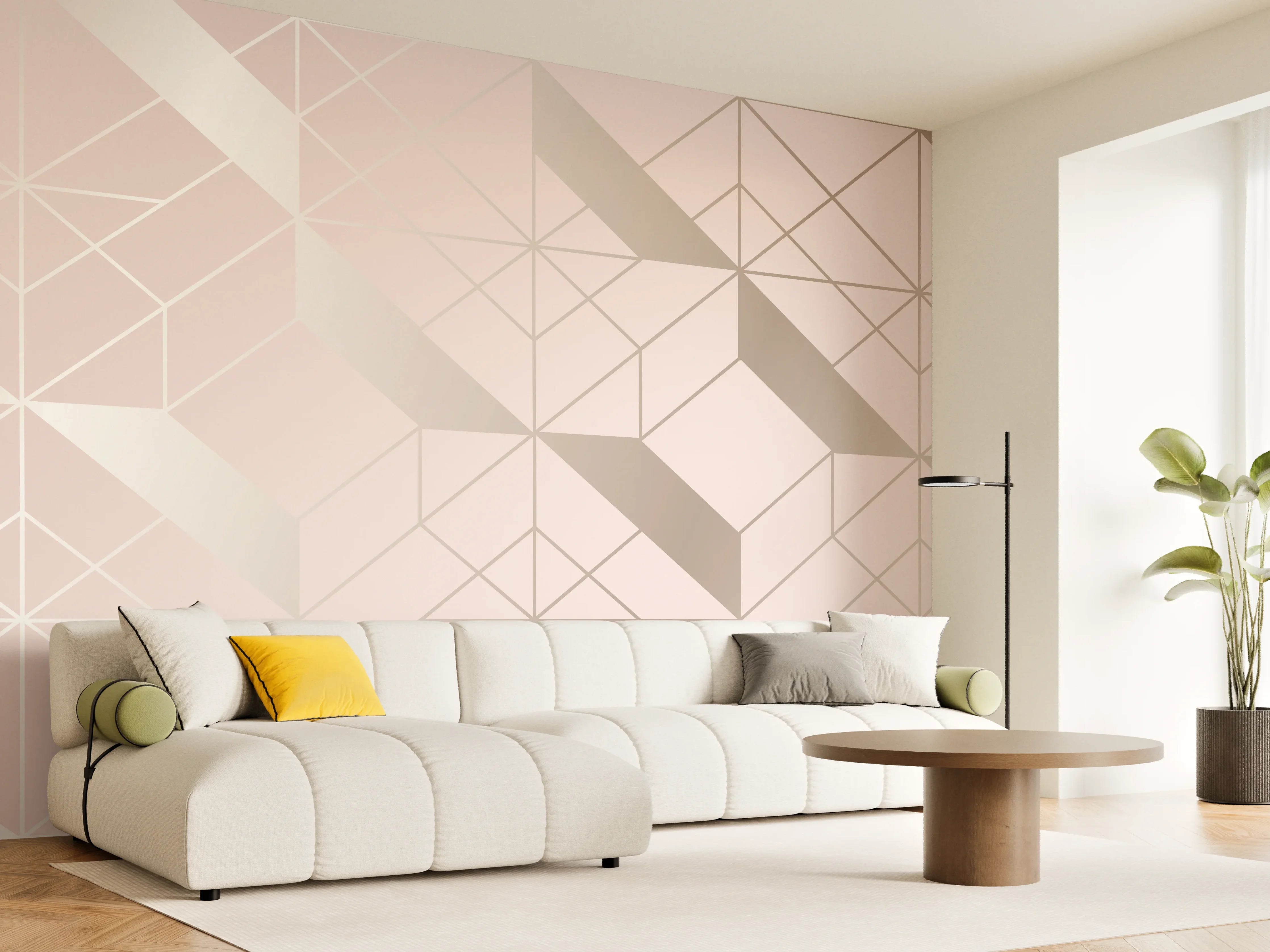 Wandverkleidung Wohnzimmer - Beige Geometrie-Muster Tapete