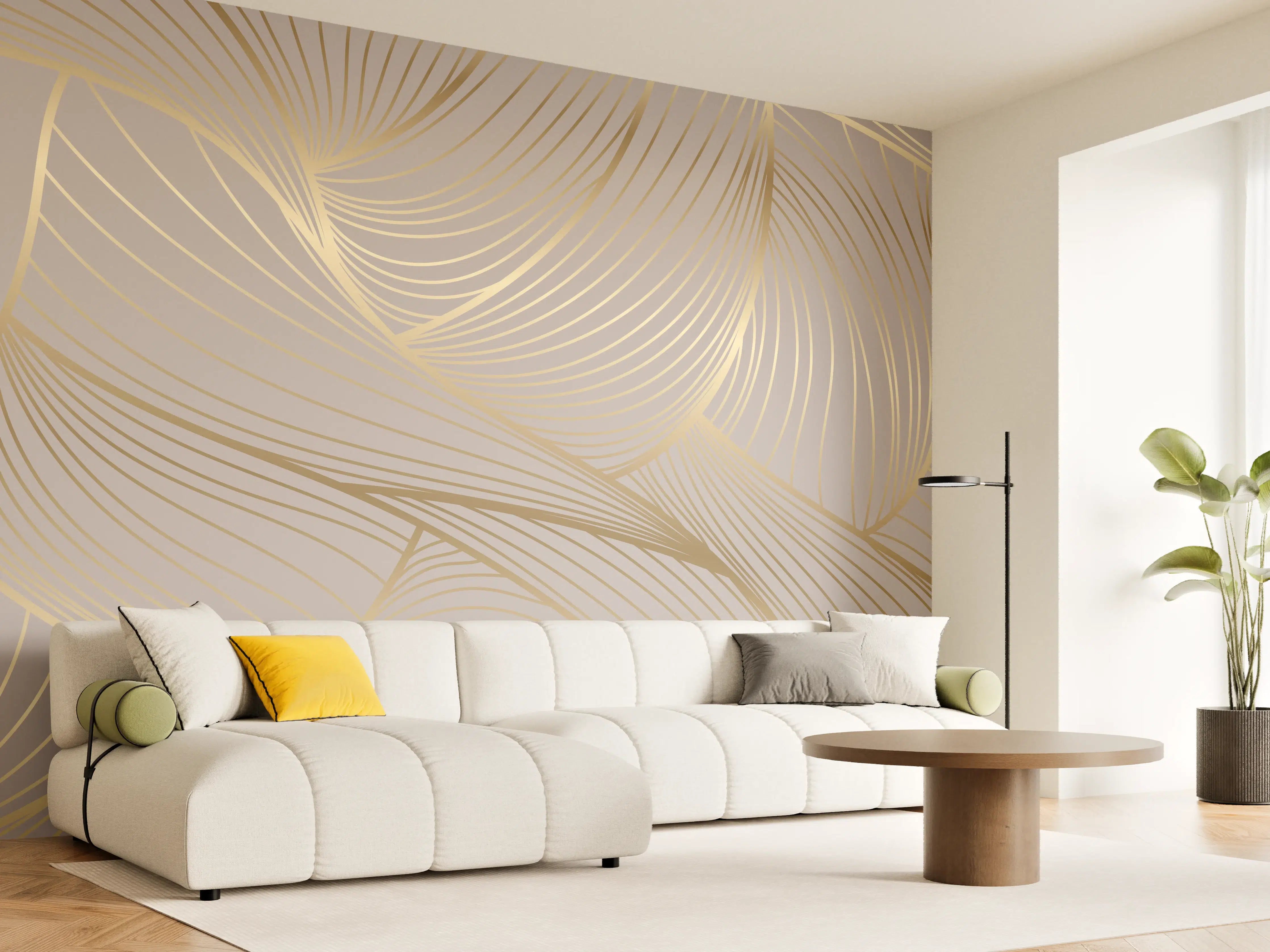Wandverkleidung Wohnzimmer - Beige-Goldene Linien Muster