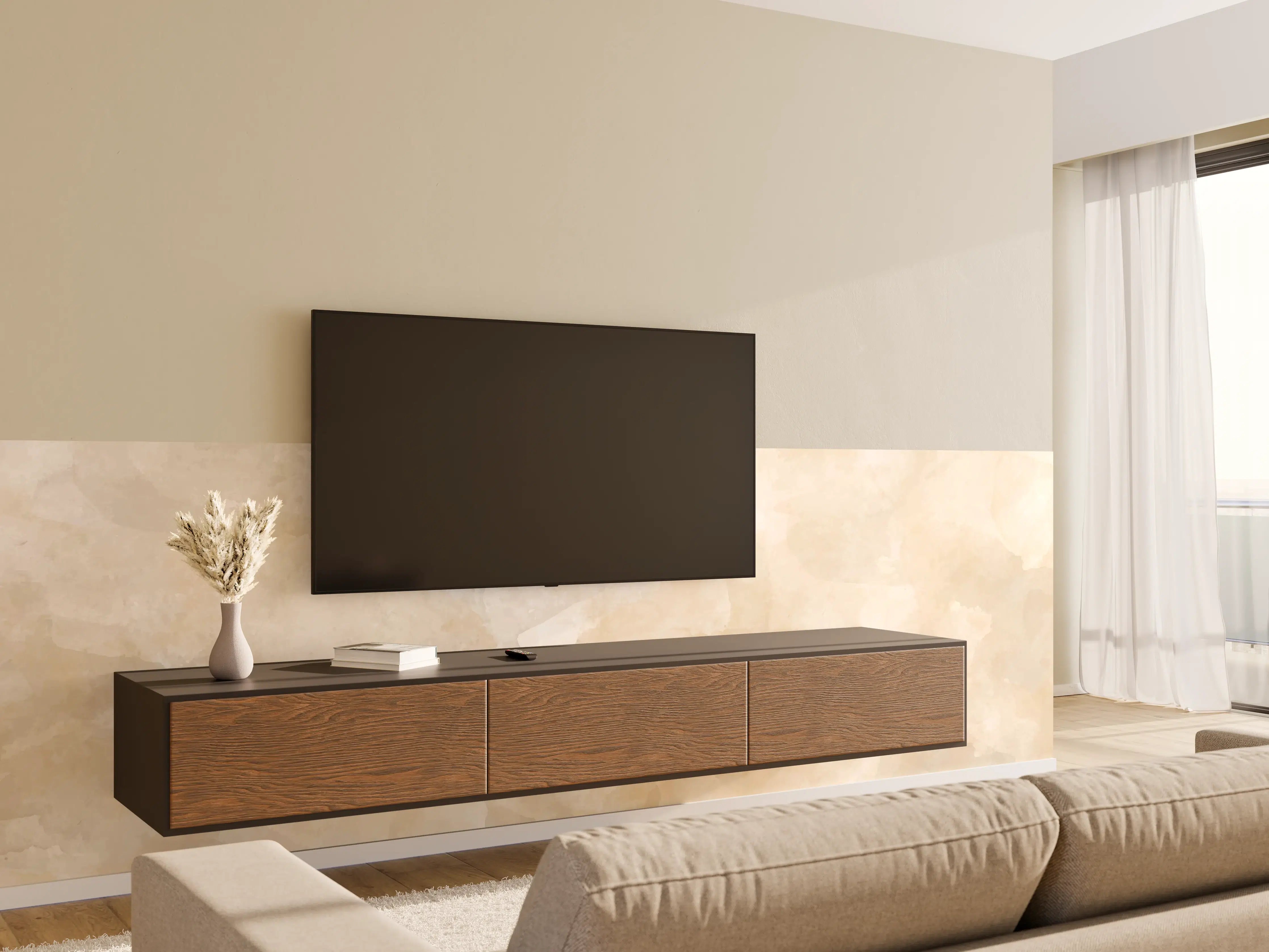 Wandverkleidung Wohnzimmer - Beige-Graue Edelstein-Optik